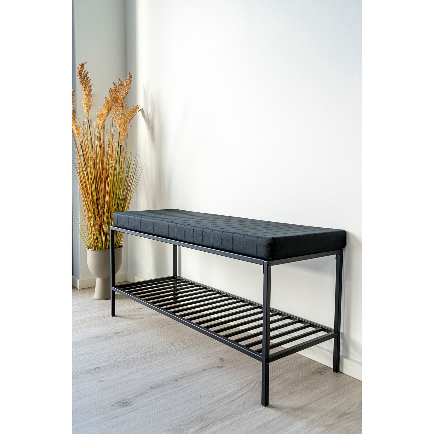 Vita Bænk - Bænk Med Hylde Og Hynde, Sort Med Sorte Ben, 100X36X48,5 Cm ⎮ 5713917008919 ⎮ 1401250