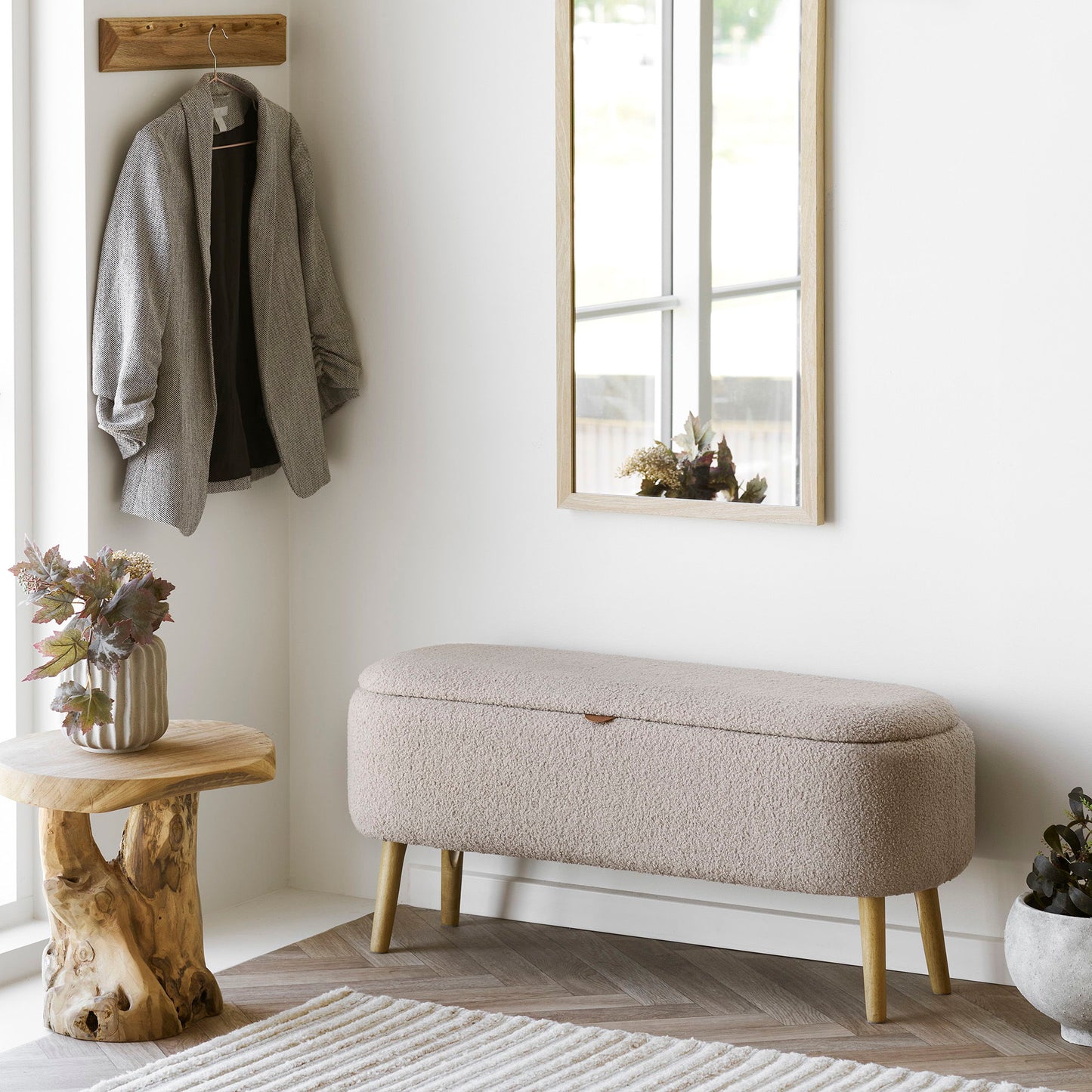 Harlow Bænk - Bænk Med Opbevaring, Bouclé, Beige 95X37X45 Cm, Hn1063 ⎮ 5713917036998 ⎮ 1401310