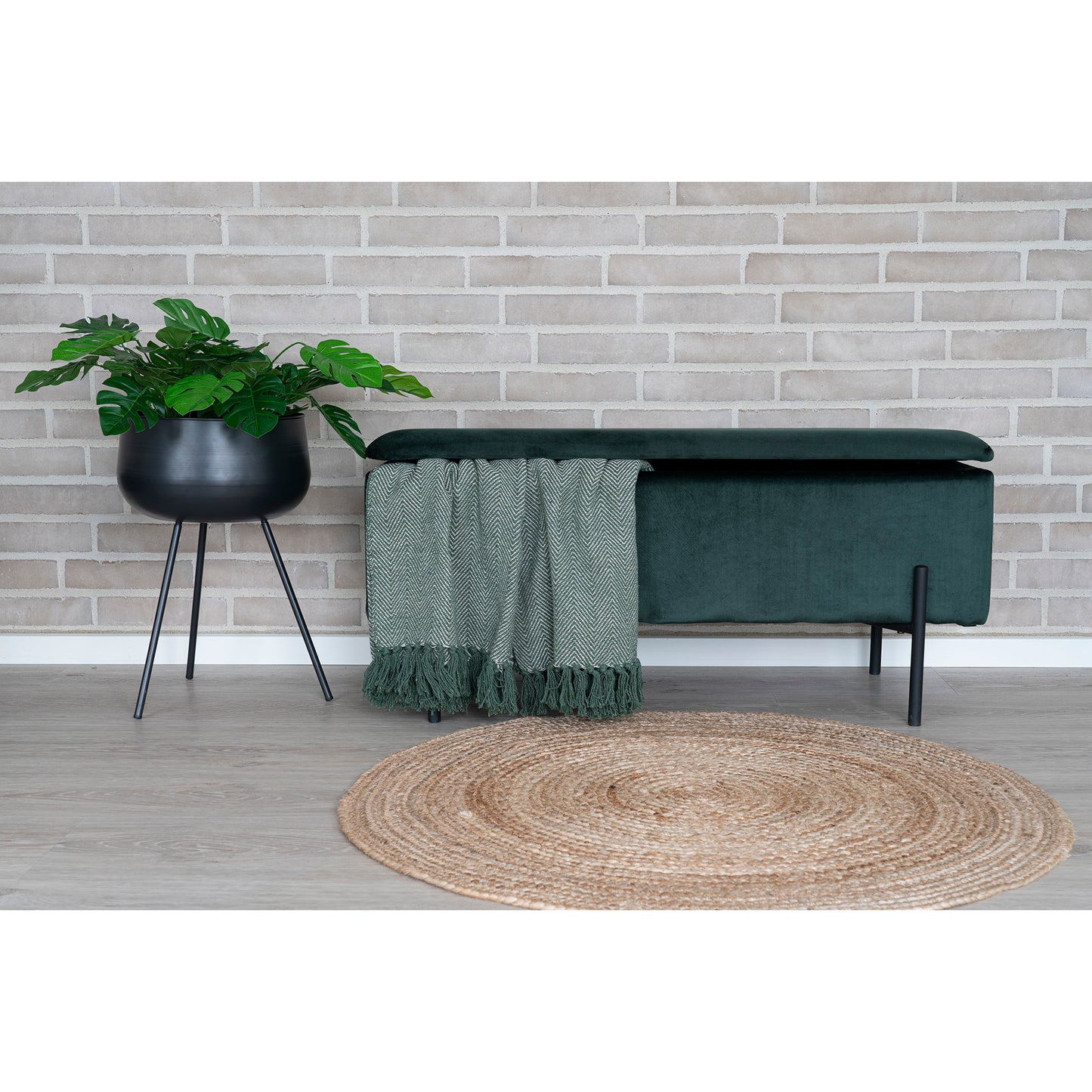 Watford Bænk - Bænk Med Opbevaring, Velour, Grøn 95X36,5X43 Cm, Hn1206 ⎮ 5713917016334 ⎮ 1409070
