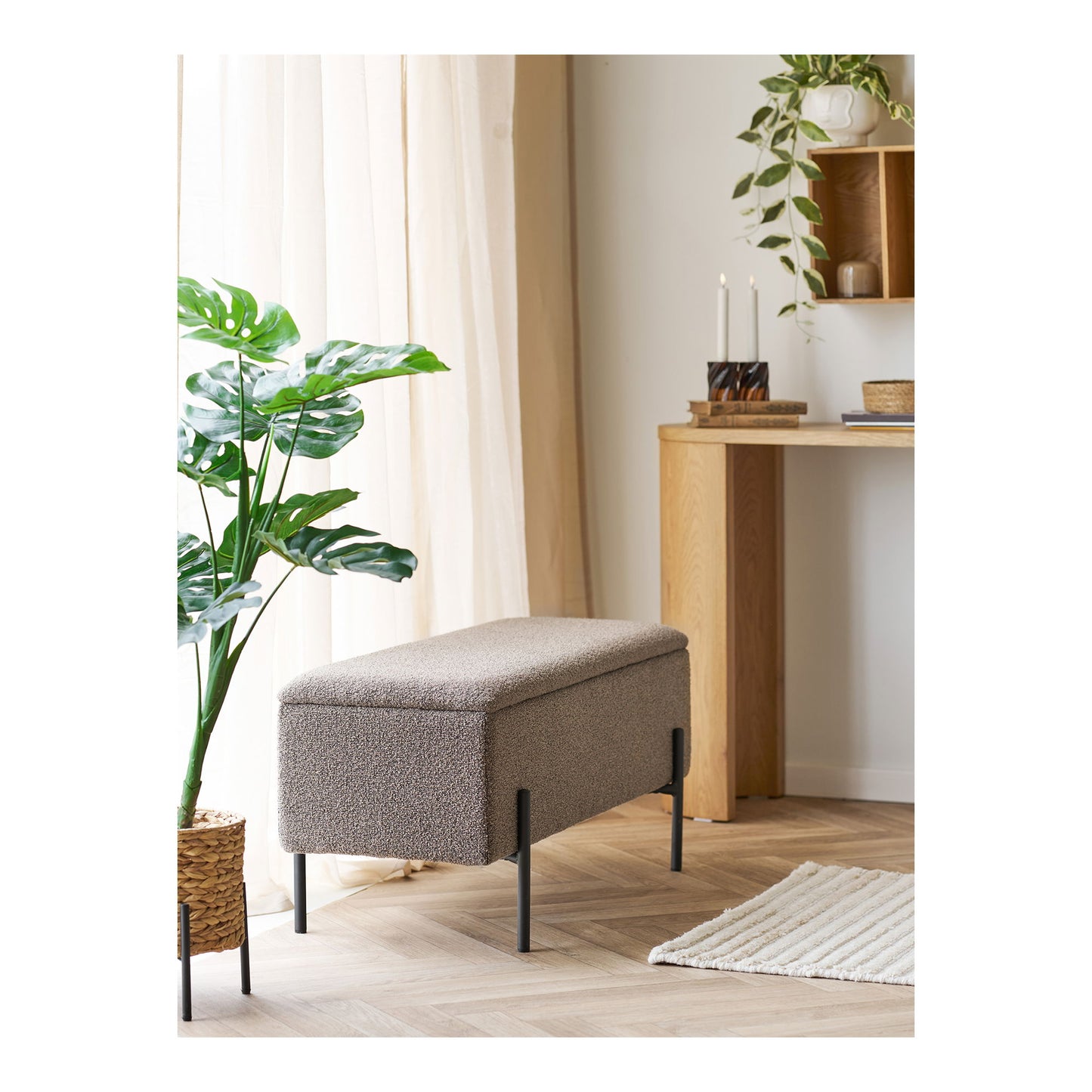 Watford Bænk - Bænk Med Opbevaring, Bouclé, Brun 95X36,5X43 Cm, Hn1061 ⎮ 5713917036387 ⎮ 1409076