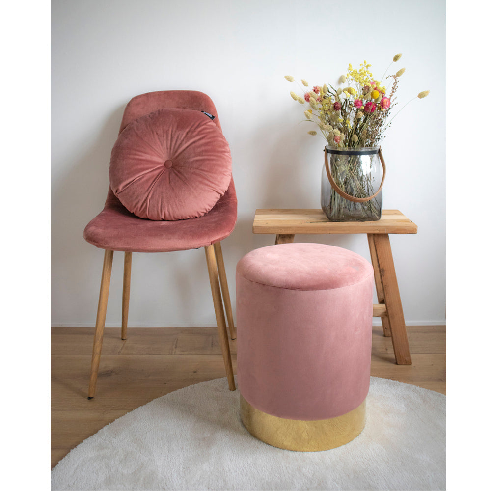 Gamby Puf - Puf, Velour, Rosa, Messing Farvet Kant Ø34X43 Cm, Hn1214 ⎮ 5713917004577 ⎮ 1504020