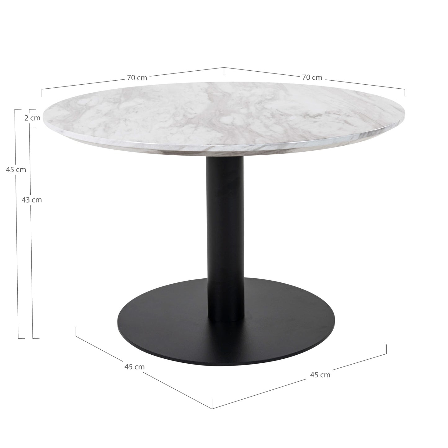 Bolzano Sofabord - Sofabord, Marmor Look Bordplade, Hvid, Sort Base Ø70X45 Cm ⎮ 5713917005451 ⎮ 2101163