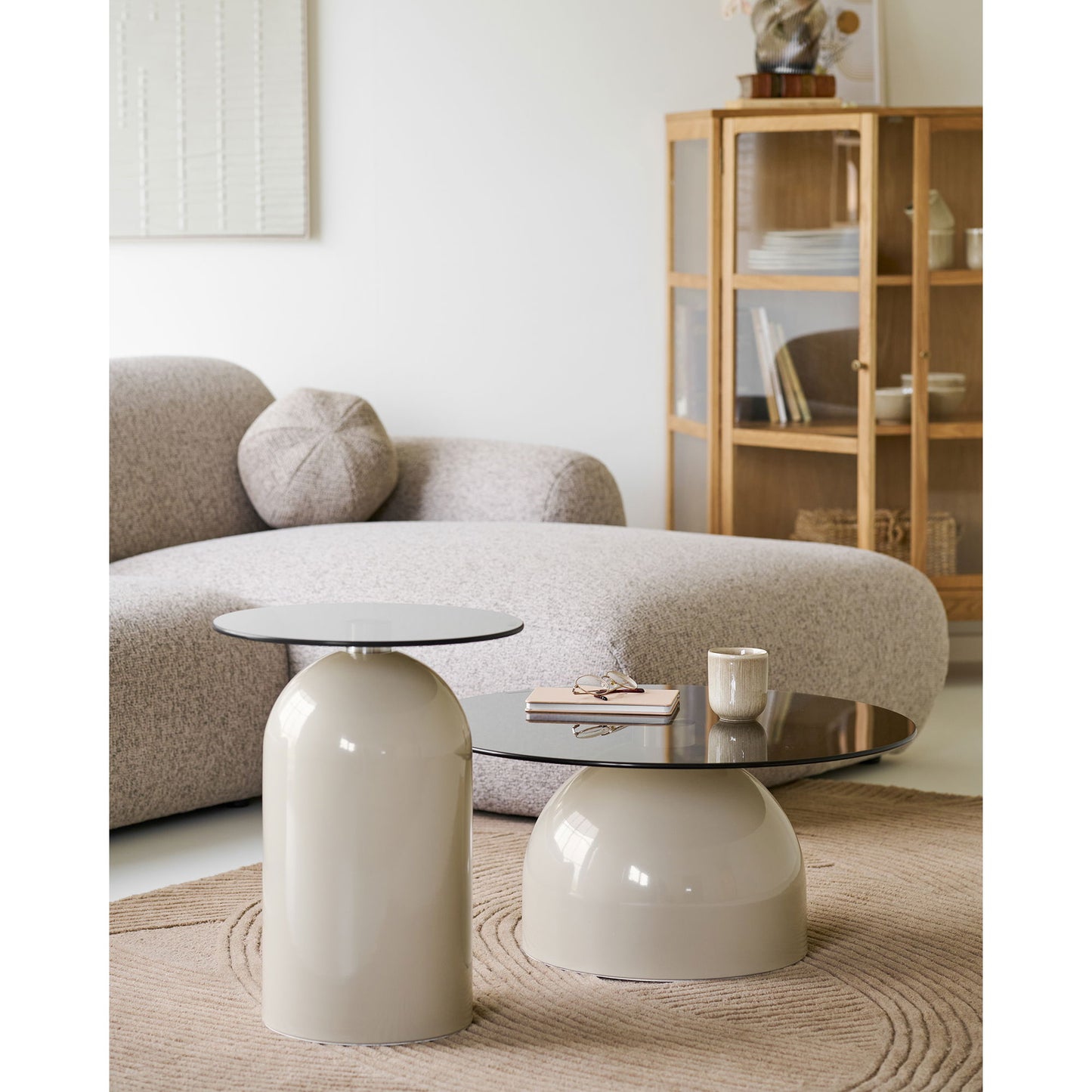 Ravello Sofabord - Sofabord, Hærdet Glas/Metal, Grå/Beige Ø70X33 Cm ⎮ 5713917042654 ⎮ 2101210