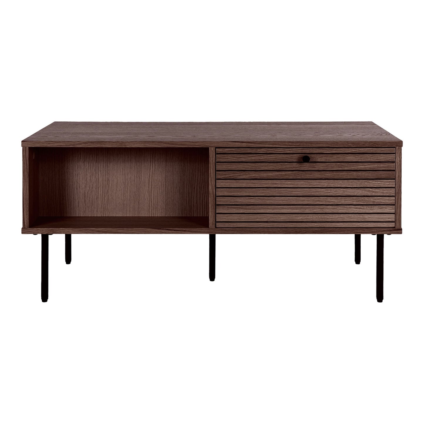Kyoto Sofabord - Sofabord, 2 Skuffer, Egefiner, Smoked, Sorte Metalben 50X100X45 Cm ⎮ 5713917032501 ⎮ 2102051