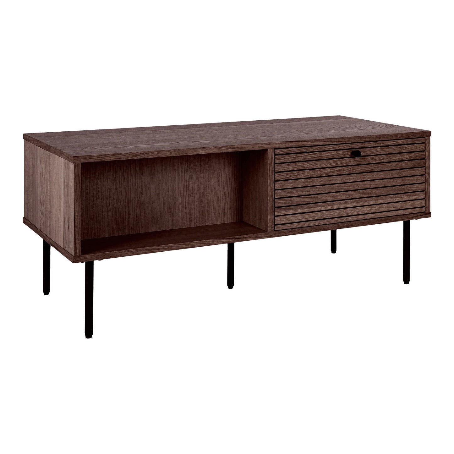 Kyoto Sofabord - Sofabord, 2 Skuffer, Egefiner, Smoked, Sorte Metalben 50X100X45 Cm ⎮ 5713917032501 ⎮ 2102051