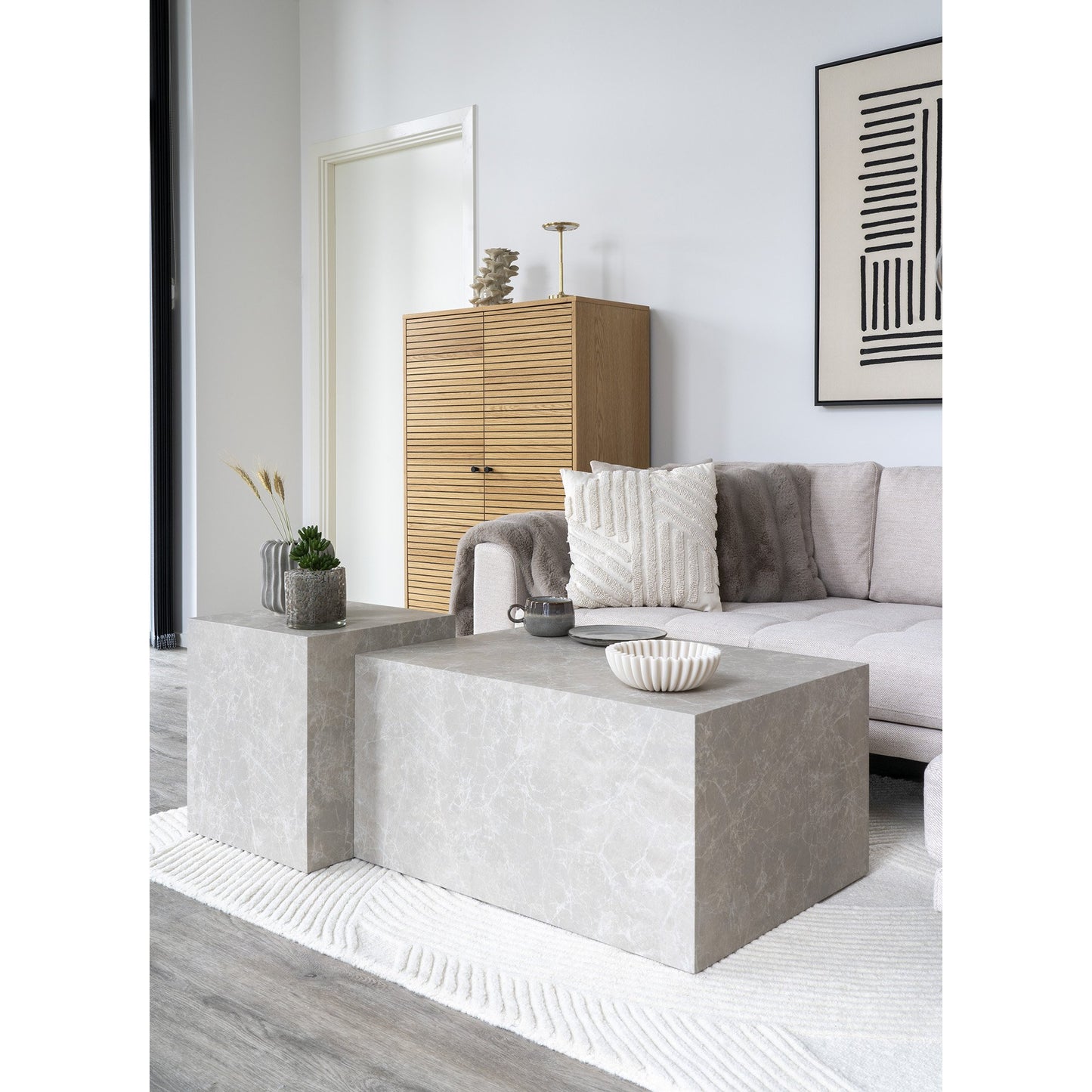 Prague Hjørnebord - Hjørnebord, Marmor Look, Beige 40X40X45 Cm ⎮ 5713917027774 ⎮ 2102060