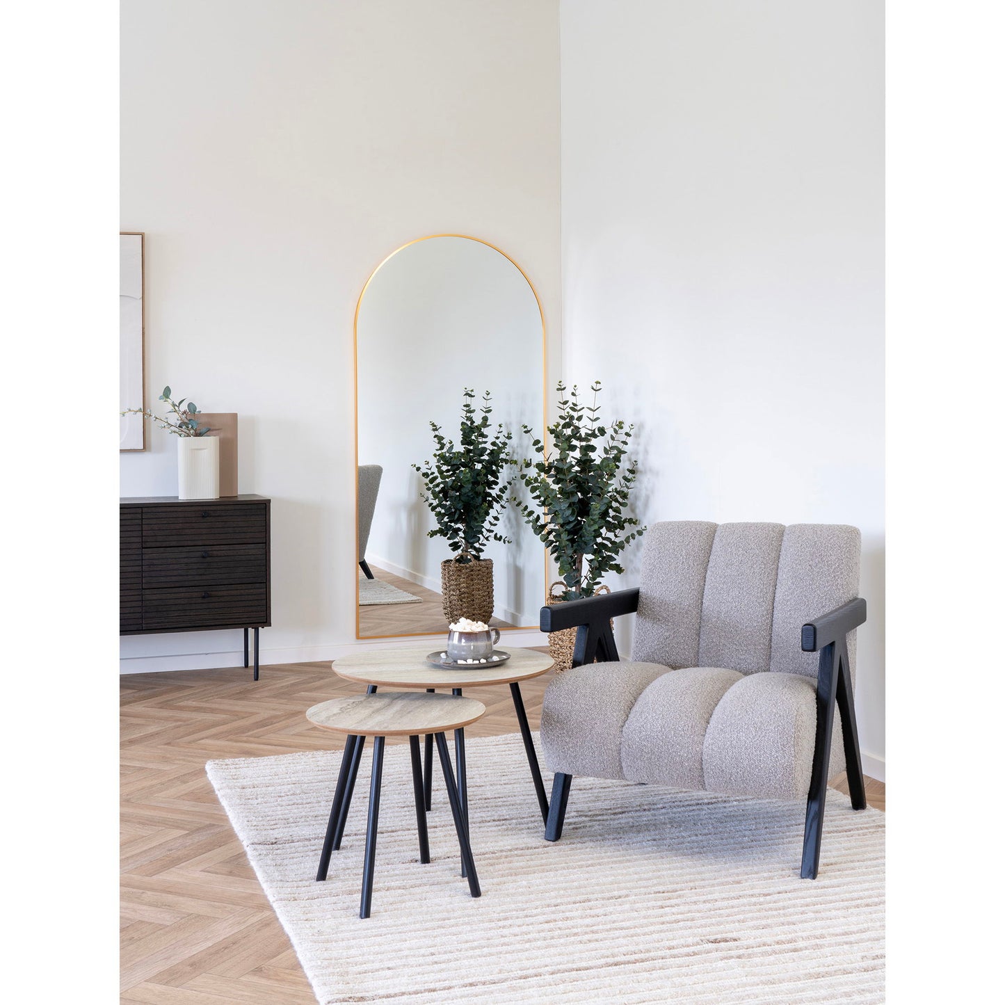 Aalst Sofabord - Sofabord, Travertin Look, Sorte Ben Ø55X45 Cm ⎮ 5713917031511 ⎮ 2102070