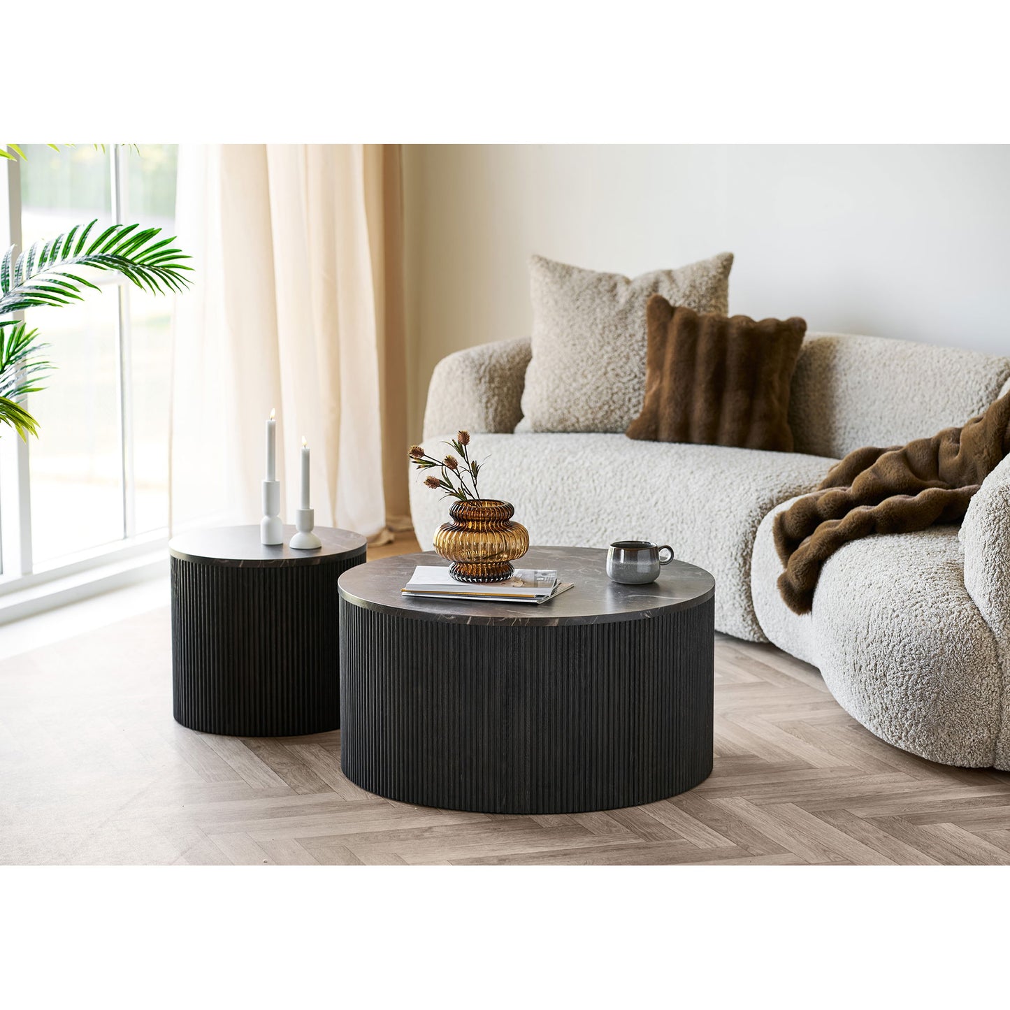 Rota Hjørnebord - Hjørnebord, Marmor Look, Mørkebrun Ø45X40 Cm ⎮ 5713917038060 ⎮ 2102190