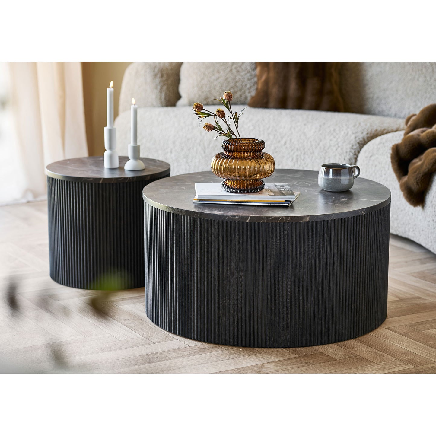 Rota Sofabord - Sofabord, Marmor Look, Mørkebrun Ø80X40 Cm ⎮ 5713917038077 ⎮ 2102191