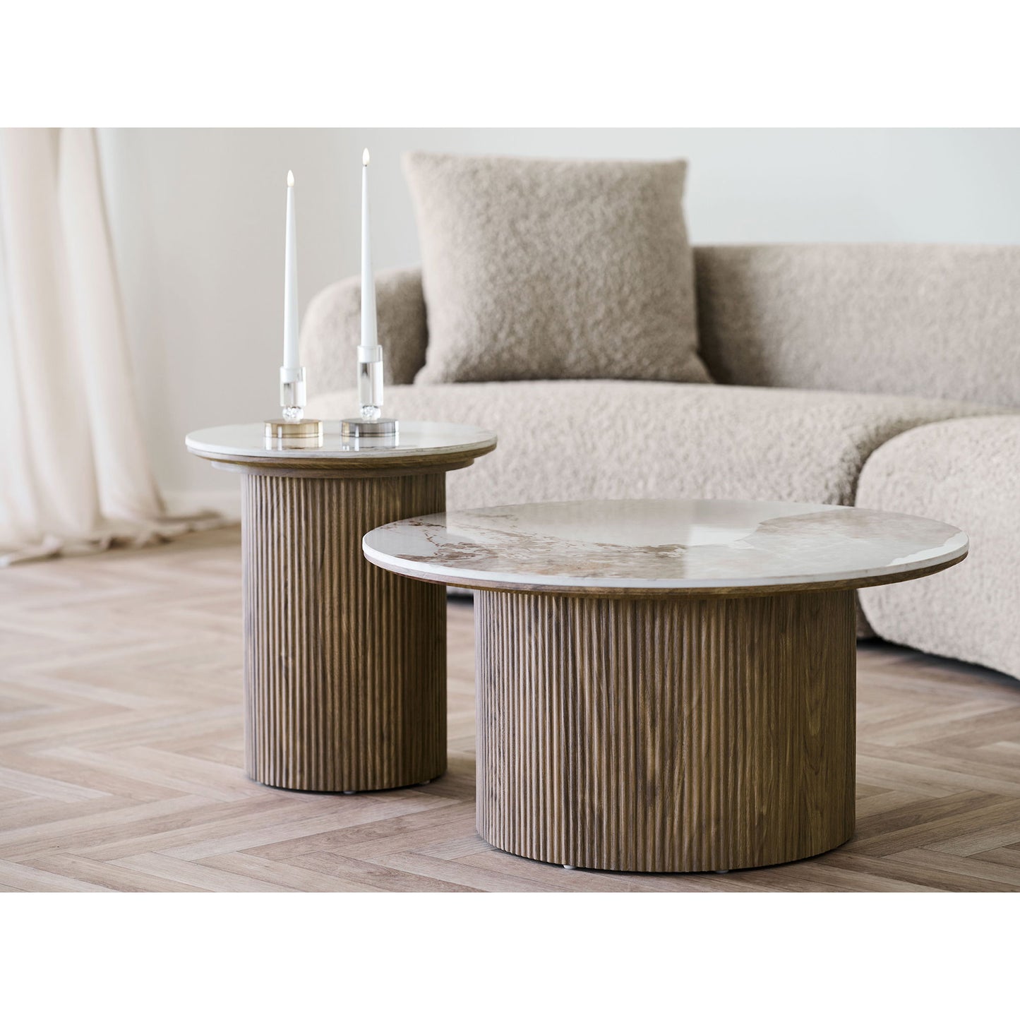 Athens Sofabord - Sofabord, Keramik Bordplade, Hvid/Mørkebrun Ø80X40 Cm ⎮ 5713917038138 ⎮ 2102195