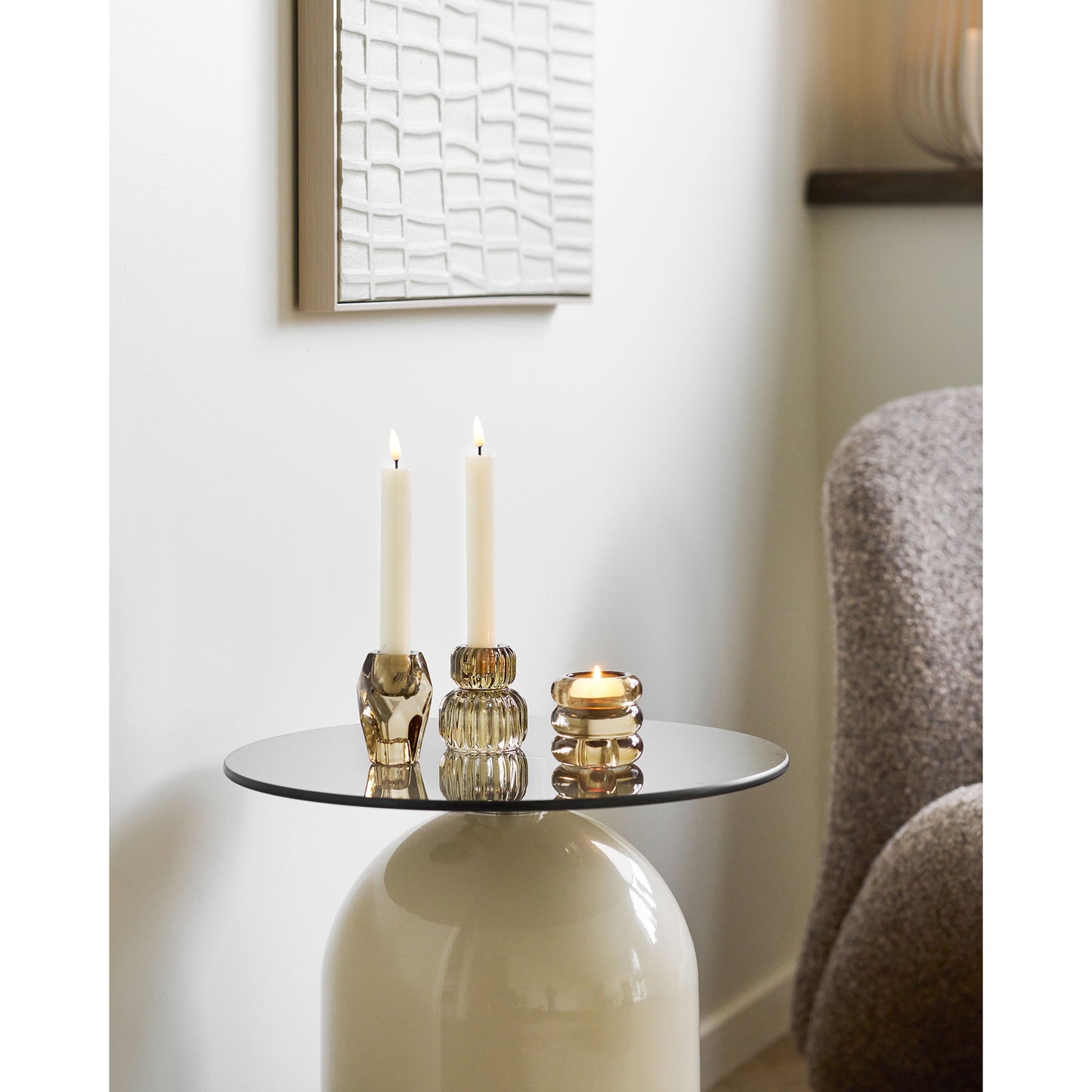 Ravello Hjørnebord - Hjørnebord, Hærdet Glas/Metal, Grå/Beige Ø40X52 Cm ⎮ 5713917042678 ⎮ 2151510