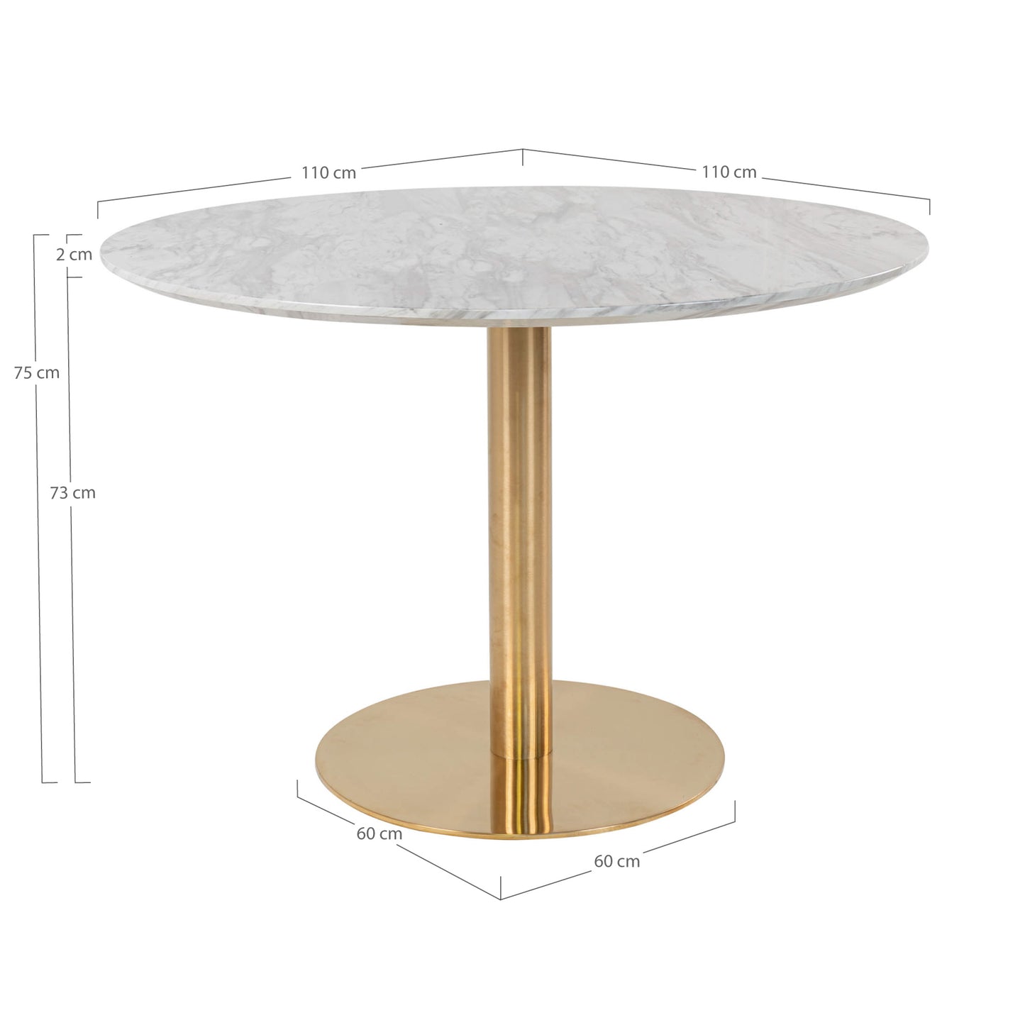 Bolzano Spisebord - Spisebord, Marmor Look Bordplade, Messing Look Base Ø110X75Cm ⎮ 5713917002719 ⎮ 2201142
