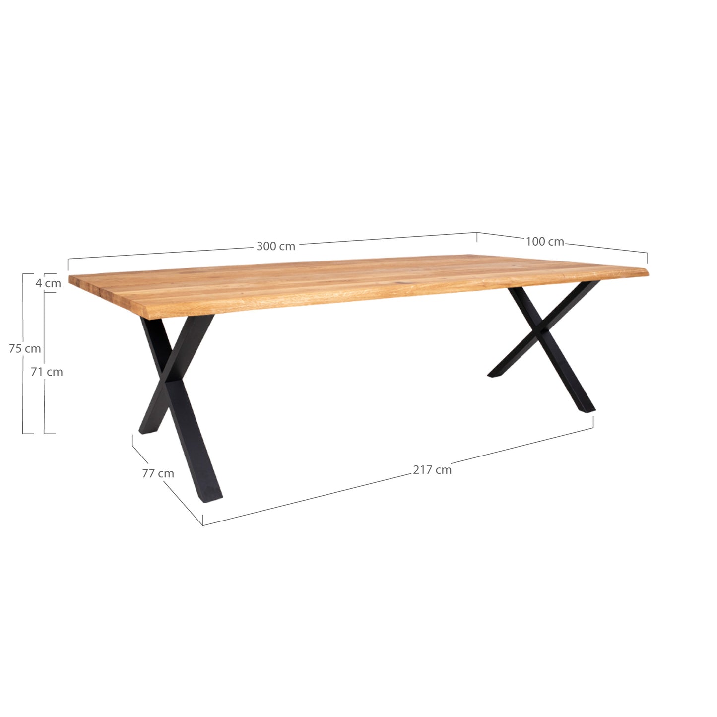 Toulon Spisebord - Spisebord Med Bølget Kant, Egetræ, Natur, Forberedt Til Tillægsplader 100X300X75 Cm ⎮ 5713917009718 ⎮ 2201520