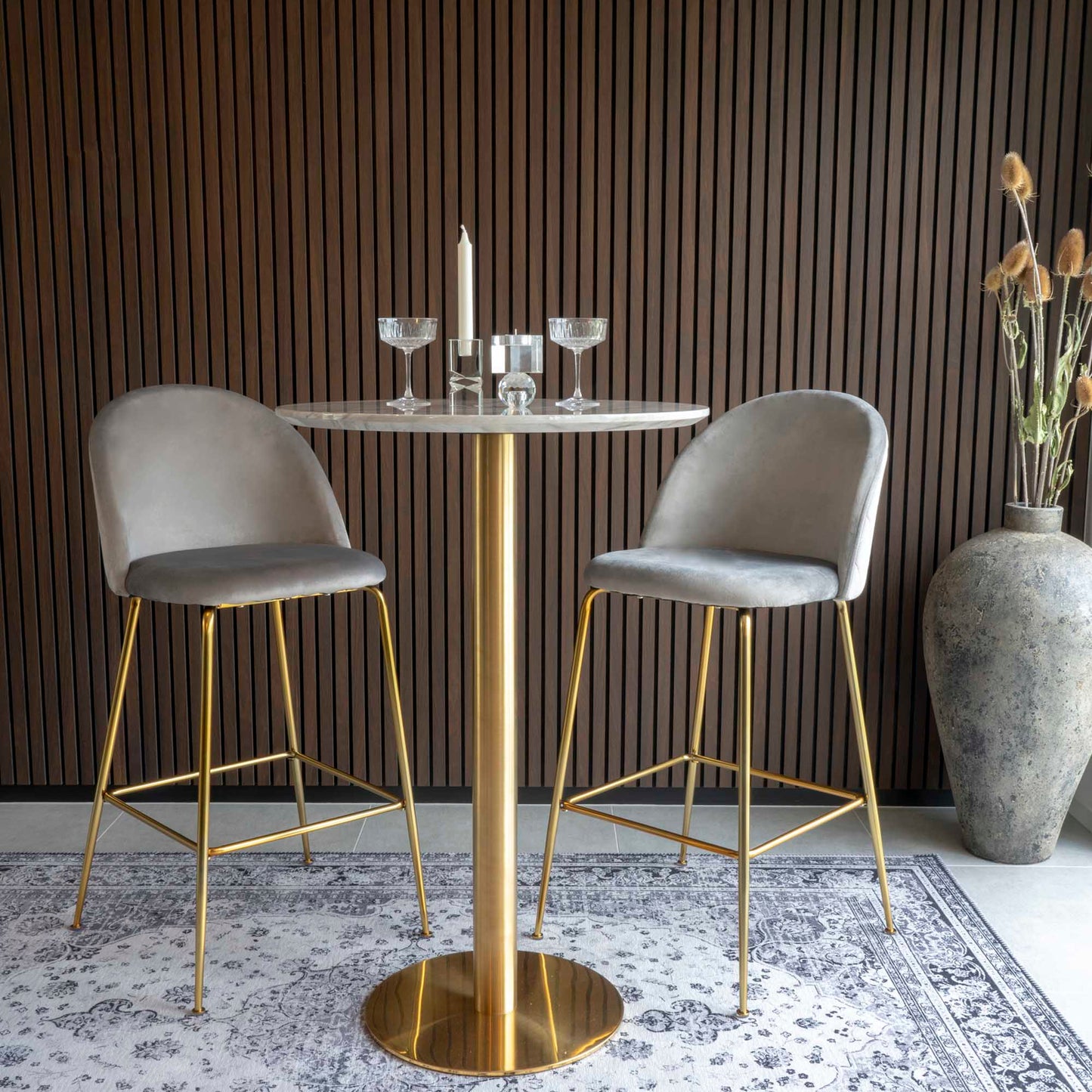 Bolzano Barbord - Barbord, Marmor Look Bordplade, Messing Look Base Ø70X105Cm ⎮ 5713917005420 ⎮ 2301000