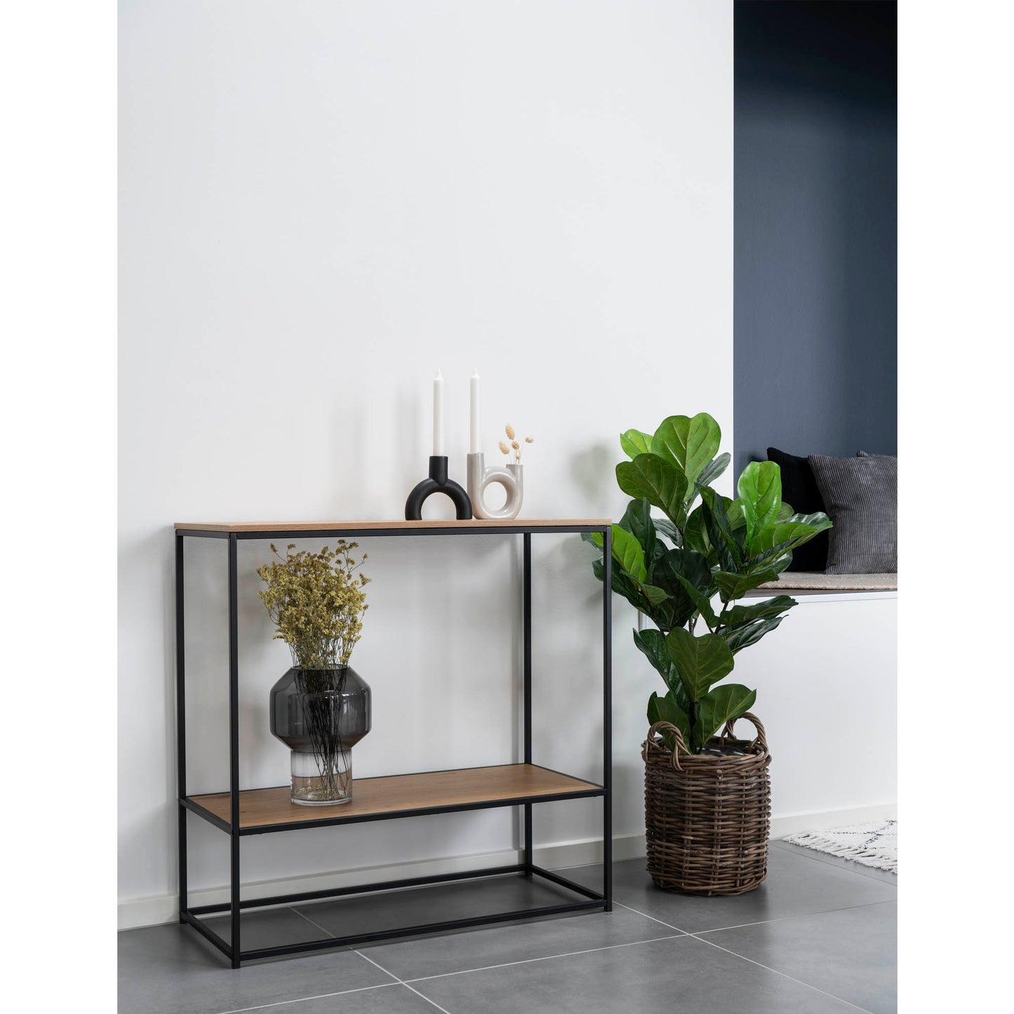 Vita Konsolbord - Konsolbord, 2 Hylder, Egetræslook, Sort Stel 80X36X80 Cm ⎮ 5713917008827 ⎮ 2301075