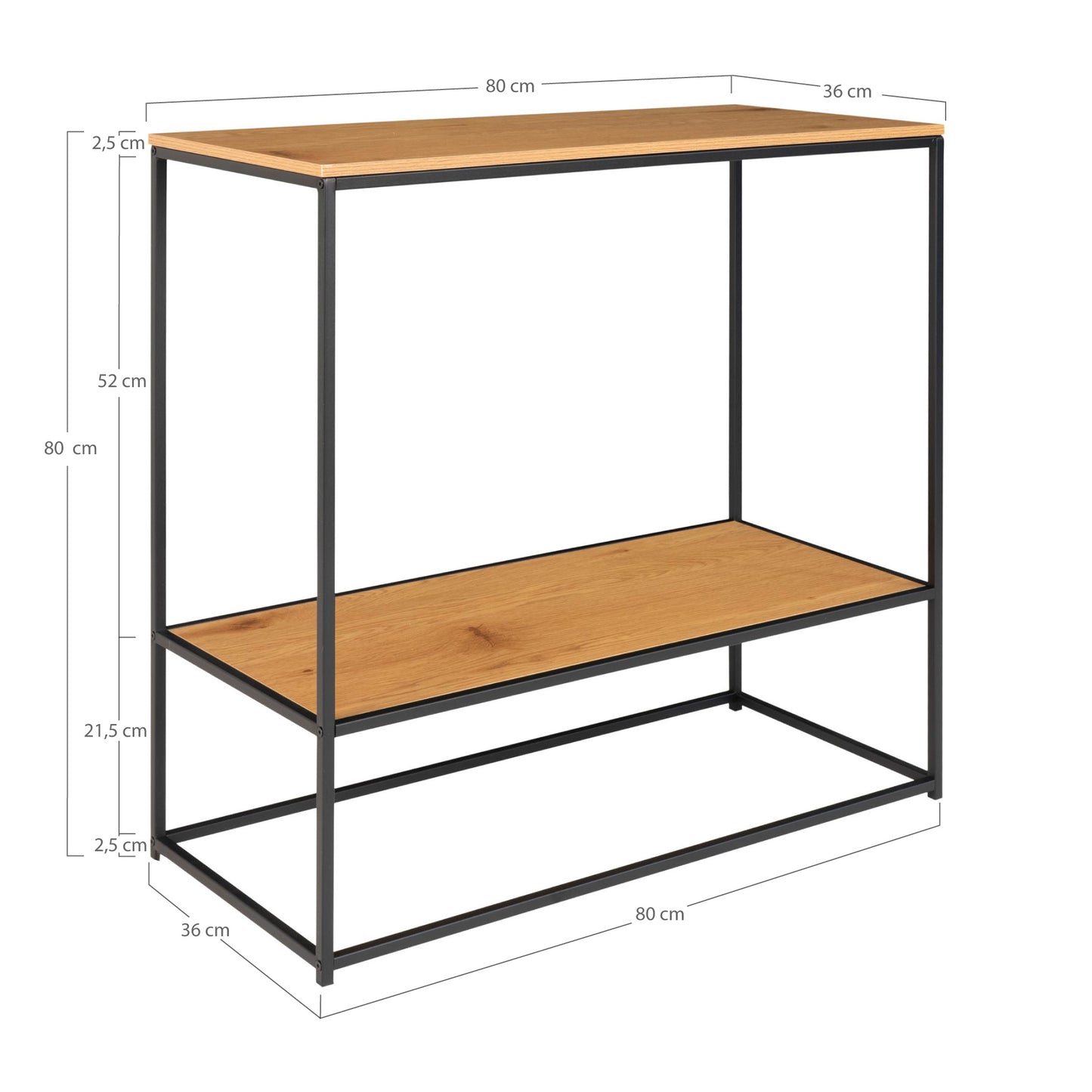 Vita Konsolbord - Konsolbord, 2 Hylder, Egetræslook, Sort Stel 80X36X80 Cm ⎮ 5713917008827 ⎮ 2301075
