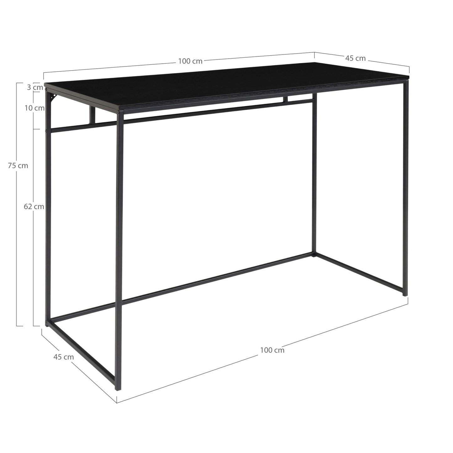 Vita Skrivebord - Skrivebord, Sort Med Sort Stel 100X45X75 Cm ⎮ 5713917005604 ⎮ 2402050