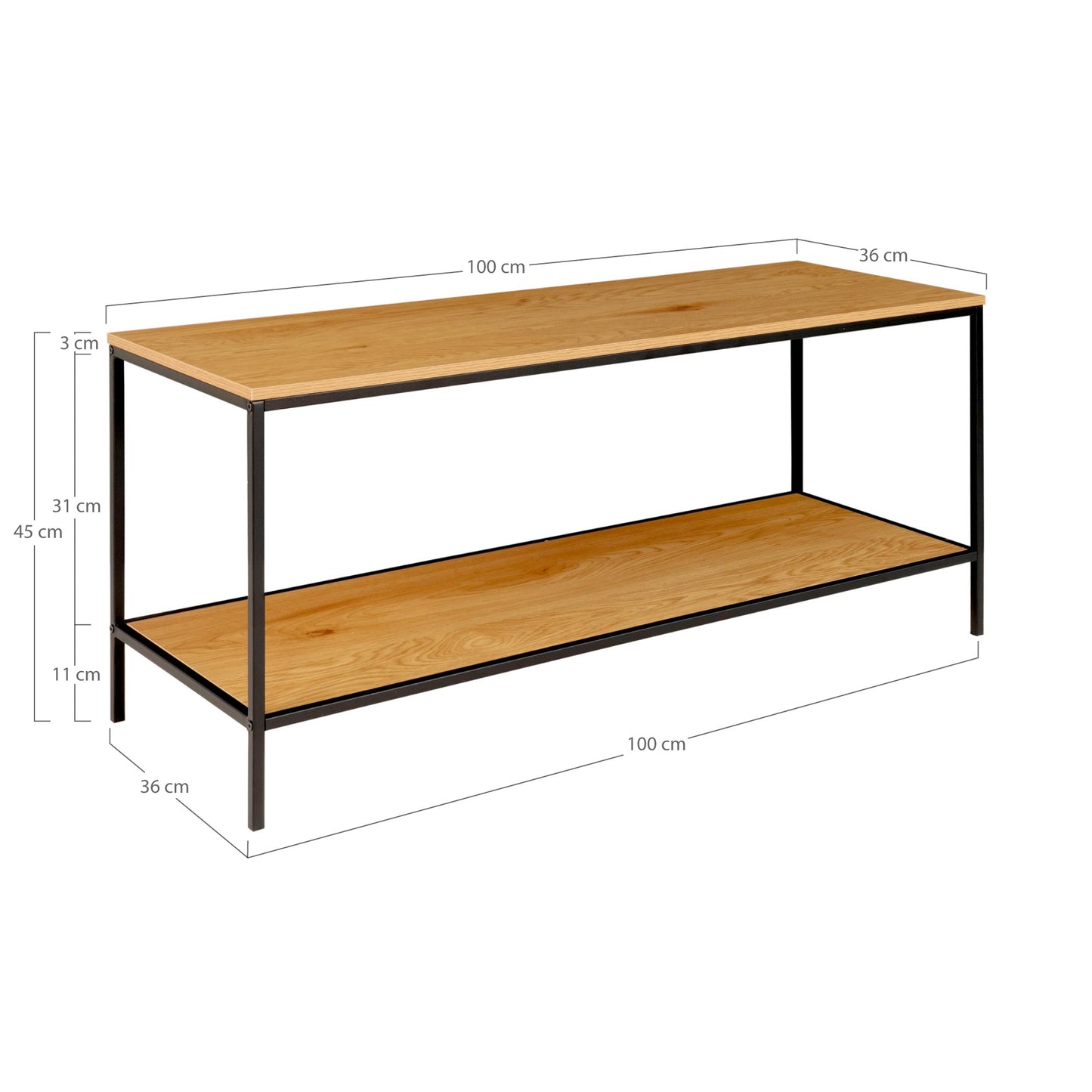 Vita Tv-Bænk - Tv-Bænk, 2 Hylder, Egetræslook, Sort Stel 100X36X45 Cm ⎮ 5713917008865 ⎮ 2501035