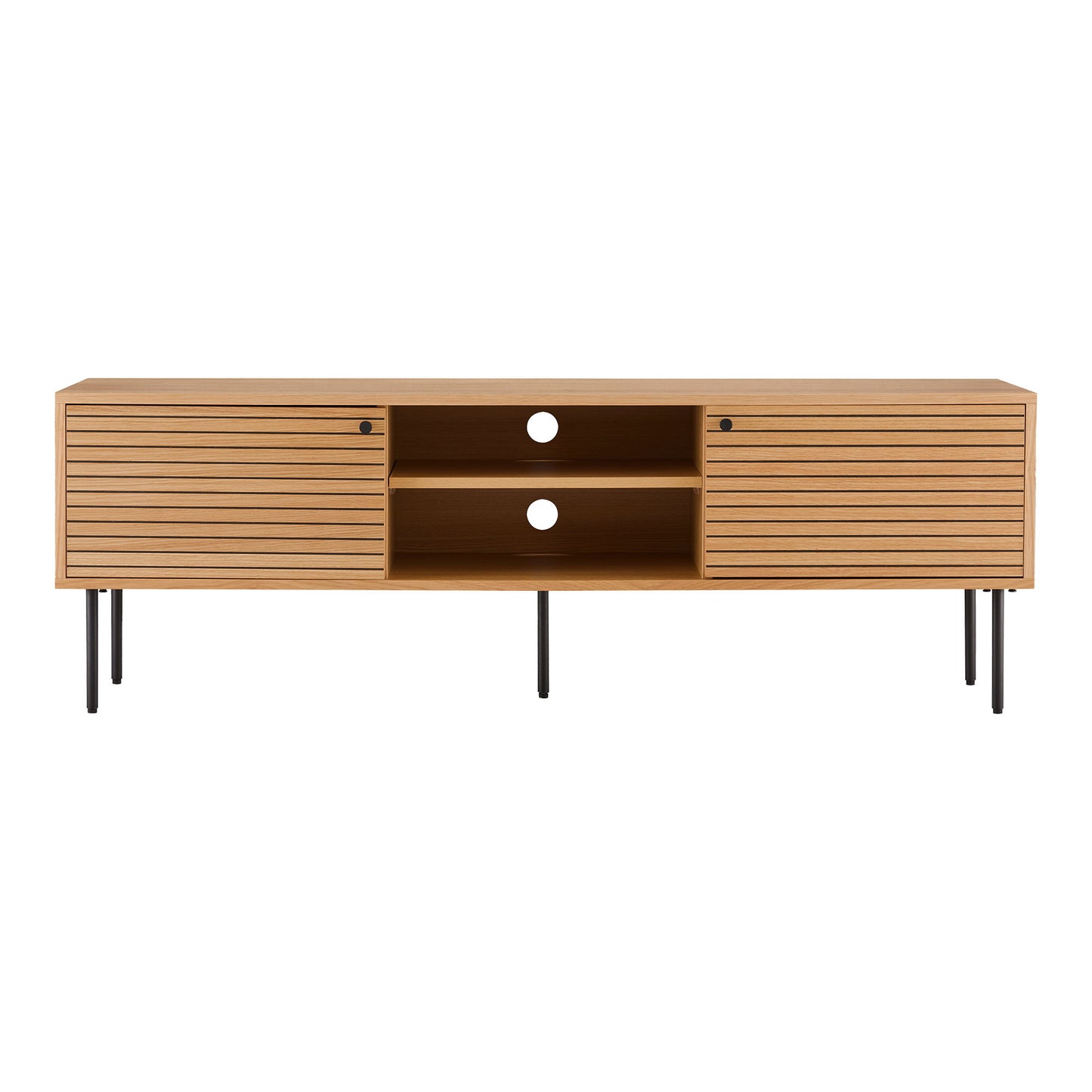 Kyoto Tv-Bænk - Tv-Bænk, 2 Låger, 2 Hylder, Egefiner, Natur, Sorte Metalben 150X40X50 Cm ⎮ 5713917032372 ⎮ 2502010