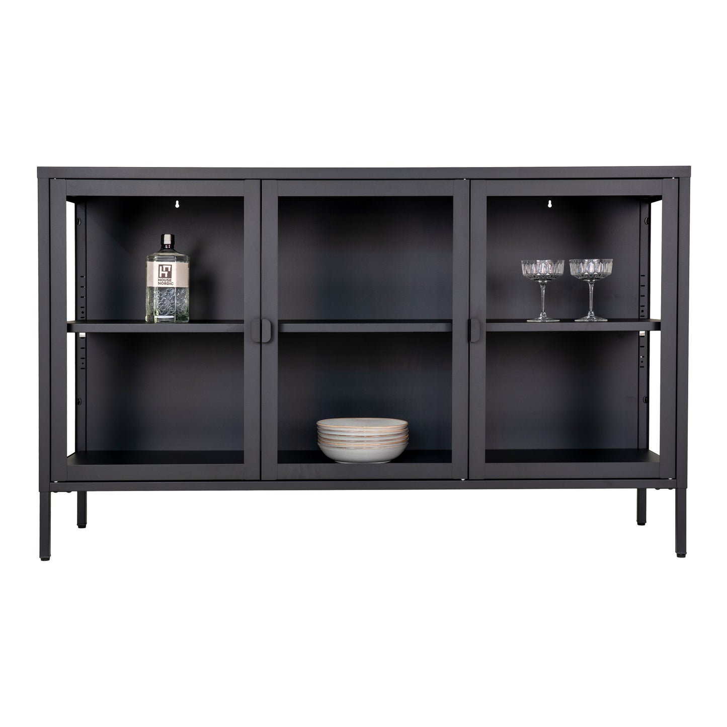 Brisbane Skænk - Skænk, 3 Glaslåger, Stål, Sort 140X40X85 Cm ⎮ 5713917018536 ⎮ 3001050