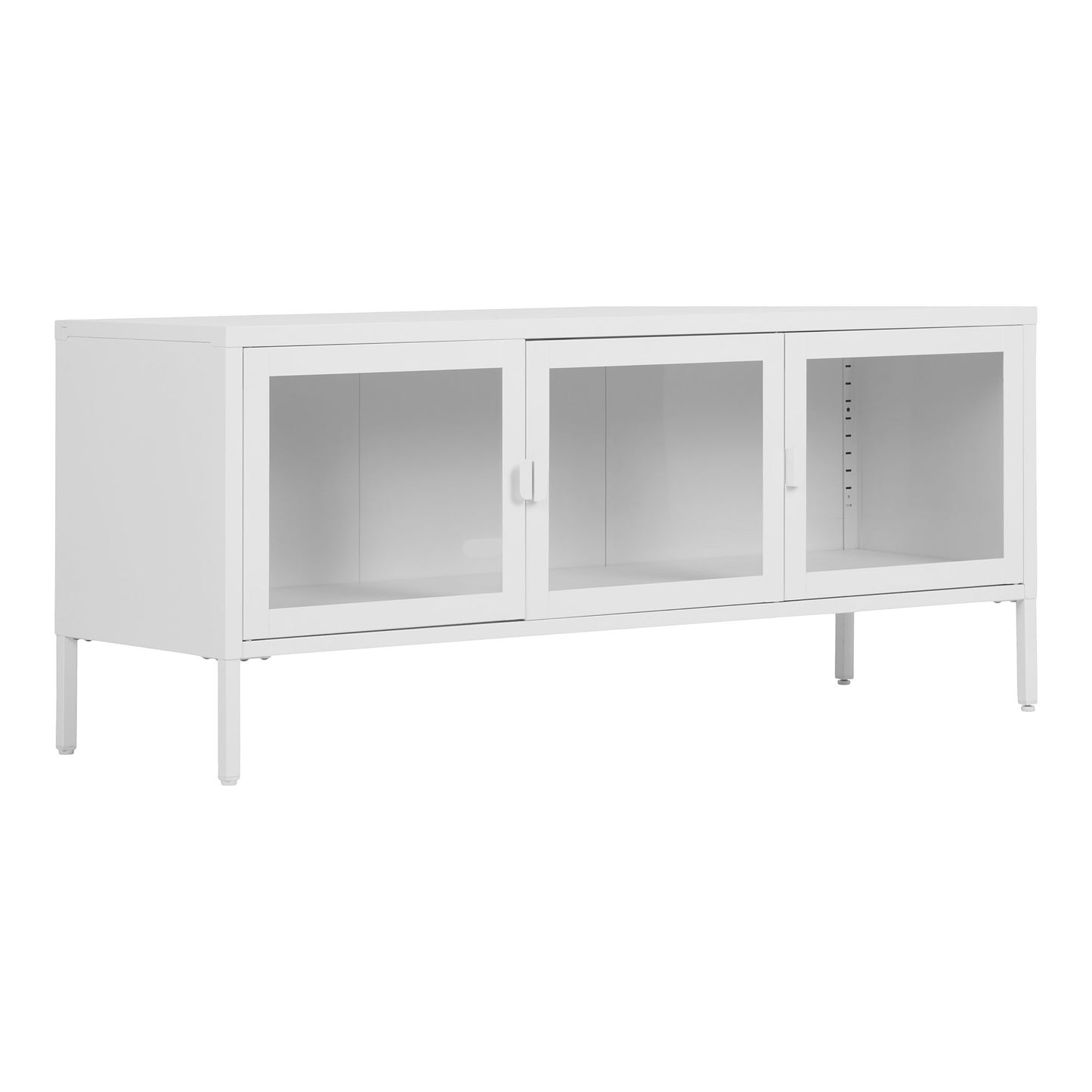 Brisbane Tv-Bænk - Tv-Bænk, 3 Glaslåger, Stål, Hvid 130X40X55 Cm ⎮ 5713917031436 ⎮ 3001054