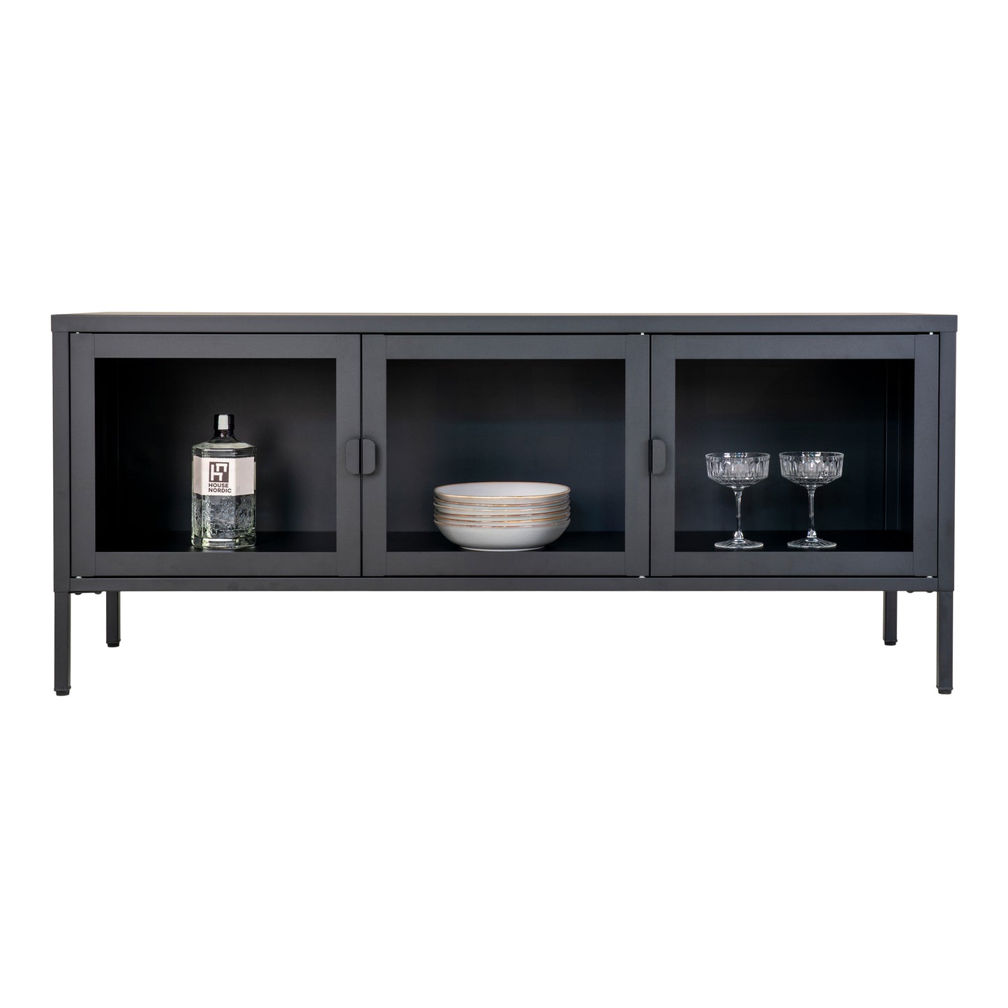 Brisbane Tv-Bænk - Tv-Bænk, 3 Glaslåger, Stål, Sort 130X40X55 Cm ⎮ 5713917018543 ⎮ 3001055
