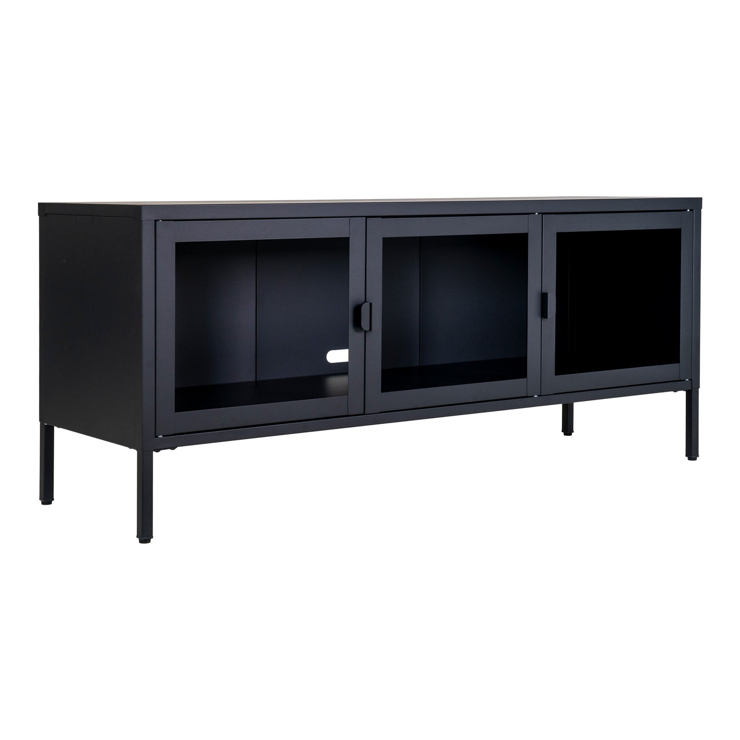 Brisbane Tv-Bænk - Tv-Bænk, 3 Glaslåger, Stål, Sort 130X40X55 Cm ⎮ 5713917018543 ⎮ 3001055