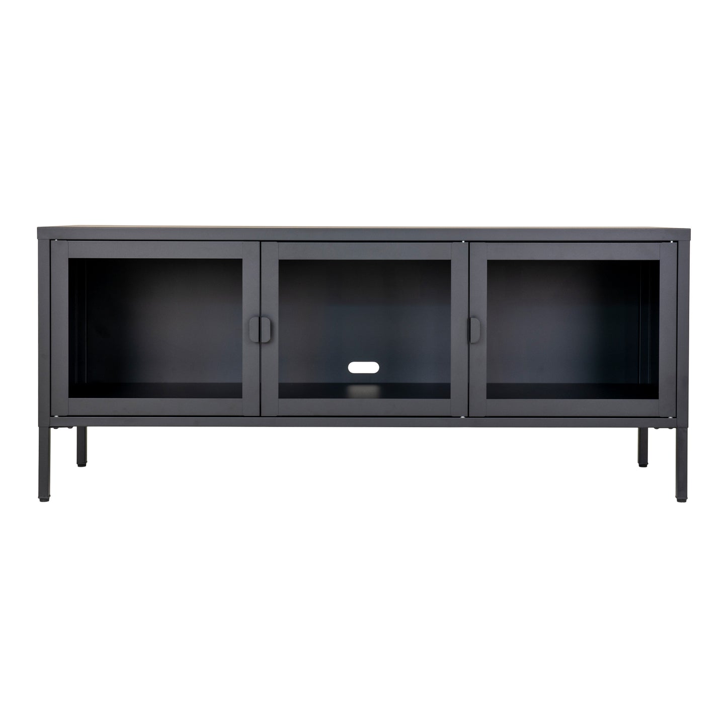 Brisbane Tv-Bænk - Tv-Bænk, 3 Glaslåger, Stål, Sort 130X40X55 Cm ⎮ 5713917018543 ⎮ 3001055