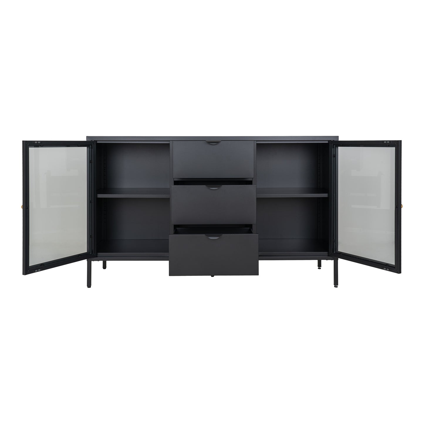 Dalby Skænk - Skænk, 2 Glaslåger, 3 Skuffer, Stål, Sort 140X40X85 Cm ⎮ 5713917022724 ⎮ 3001056