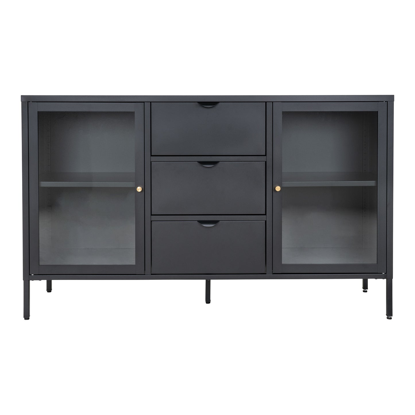 Dalby Skænk - Skænk, 2 Glaslåger, 3 Skuffer, Stål, Sort 140X40X85 Cm ⎮ 5713917022724 ⎮ 3001056