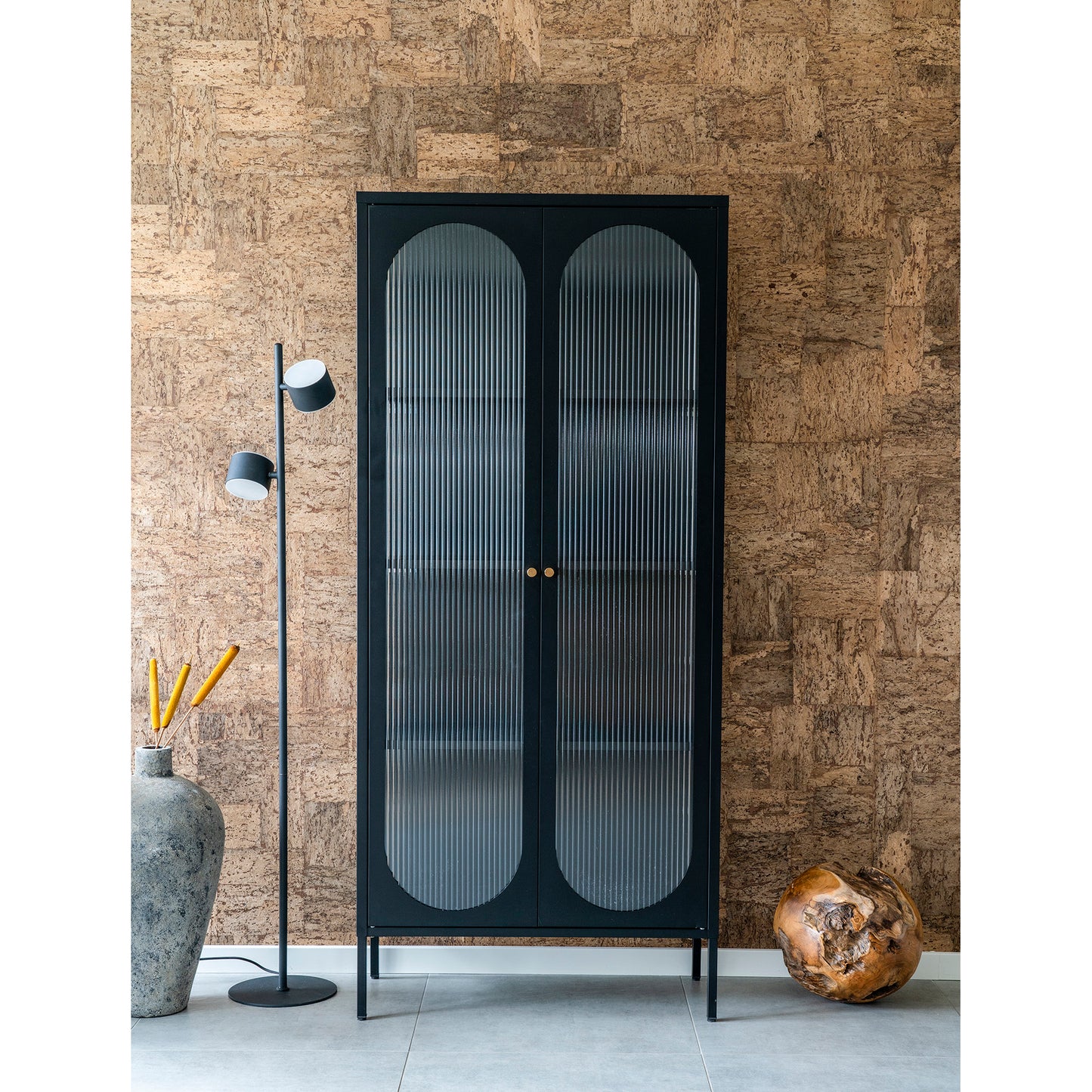 Adelaide Vitrineskab - Vitrineskab, 2 Riflede Glasdøre, Stål, Sort 80X35X180 Cm ⎮ 5713917018550 ⎮ 3001200