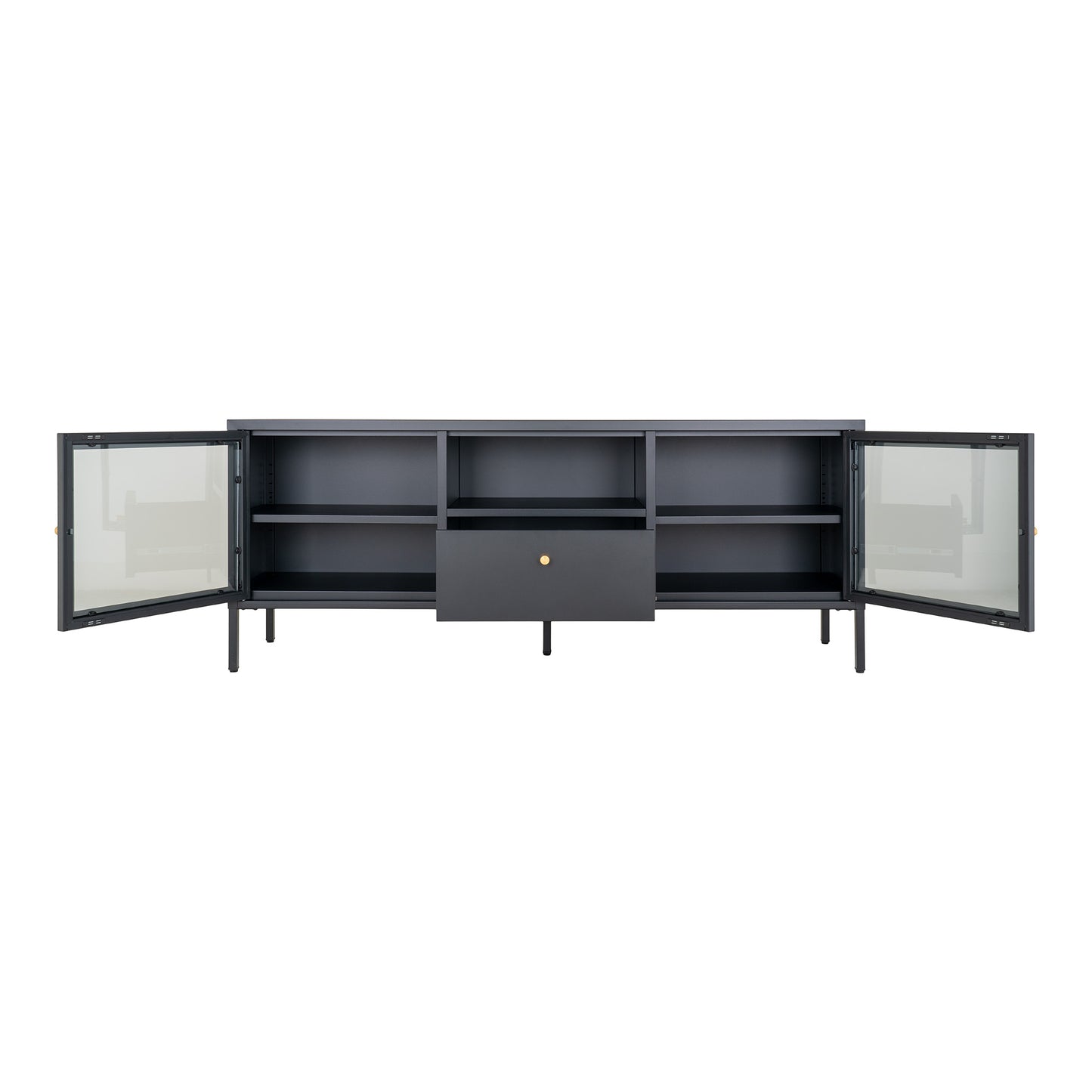 Dalby Tv-Bænk - Tv-Bænk, 2 Glaslåger, 1 Skuffe, Stål, Sort 150X35X60 ⎮ 5713917022762 ⎮ 3001215