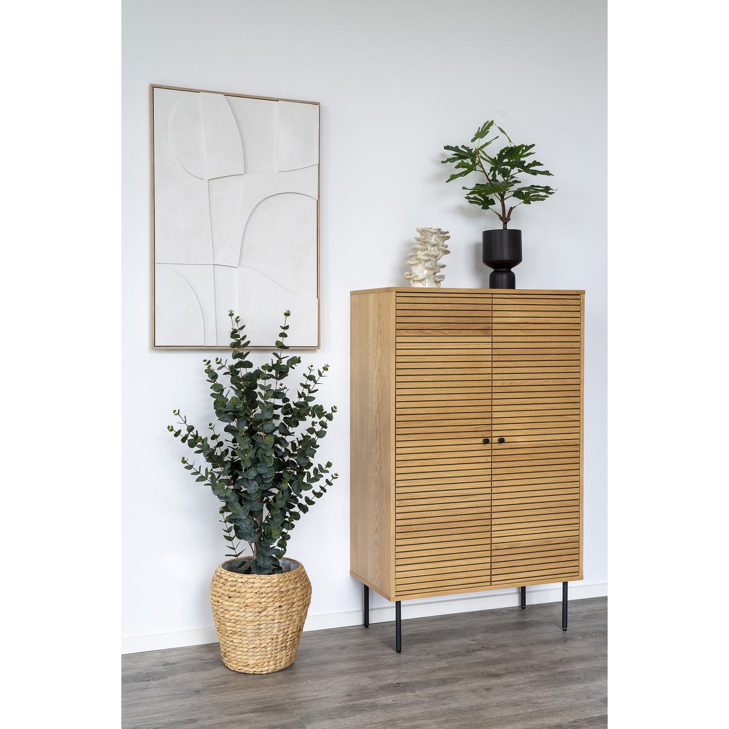 Kyoto Vitrineskab - Vitrineskab, 2 Låger, Egefiner, Natur, Sorte Metalben 80X40X130 Cm ⎮ 5713917027613 ⎮ 3002000