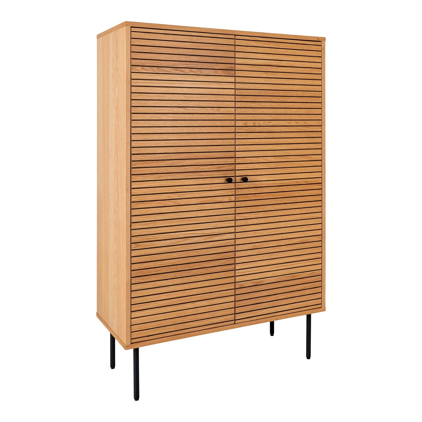 Kyoto Vitrineskab - Vitrineskab, 2 Låger, Egefiner, Natur, Sorte Metalben 80X40X130 Cm ⎮ 5713917027613 ⎮ 3002000