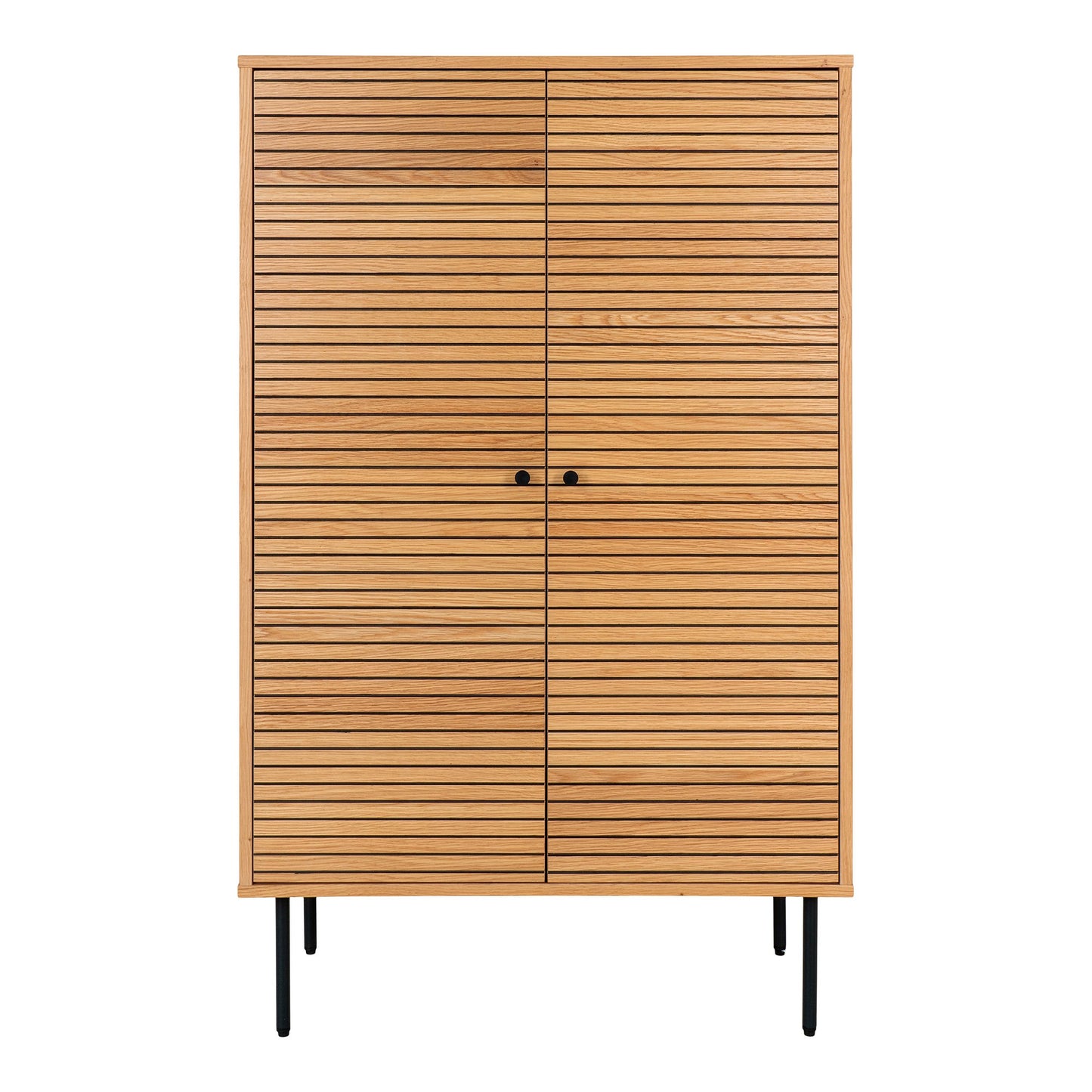 Kyoto Vitrineskab - Vitrineskab, 2 Låger, Egefiner, Natur, Sorte Metalben 80X40X130 Cm ⎮ 5713917027613 ⎮ 3002000