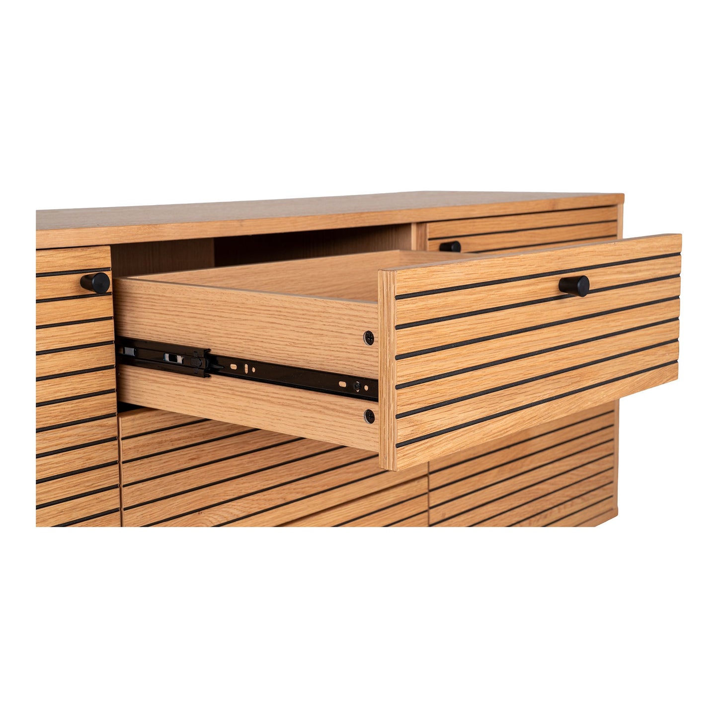 Kyoto Skænk - Skænk, 3 Skuffer, 2 Låger, Egefiner, Natur, Sorte Metalben 150X40X74 Cm ⎮ 5713917027606 ⎮ 3101000