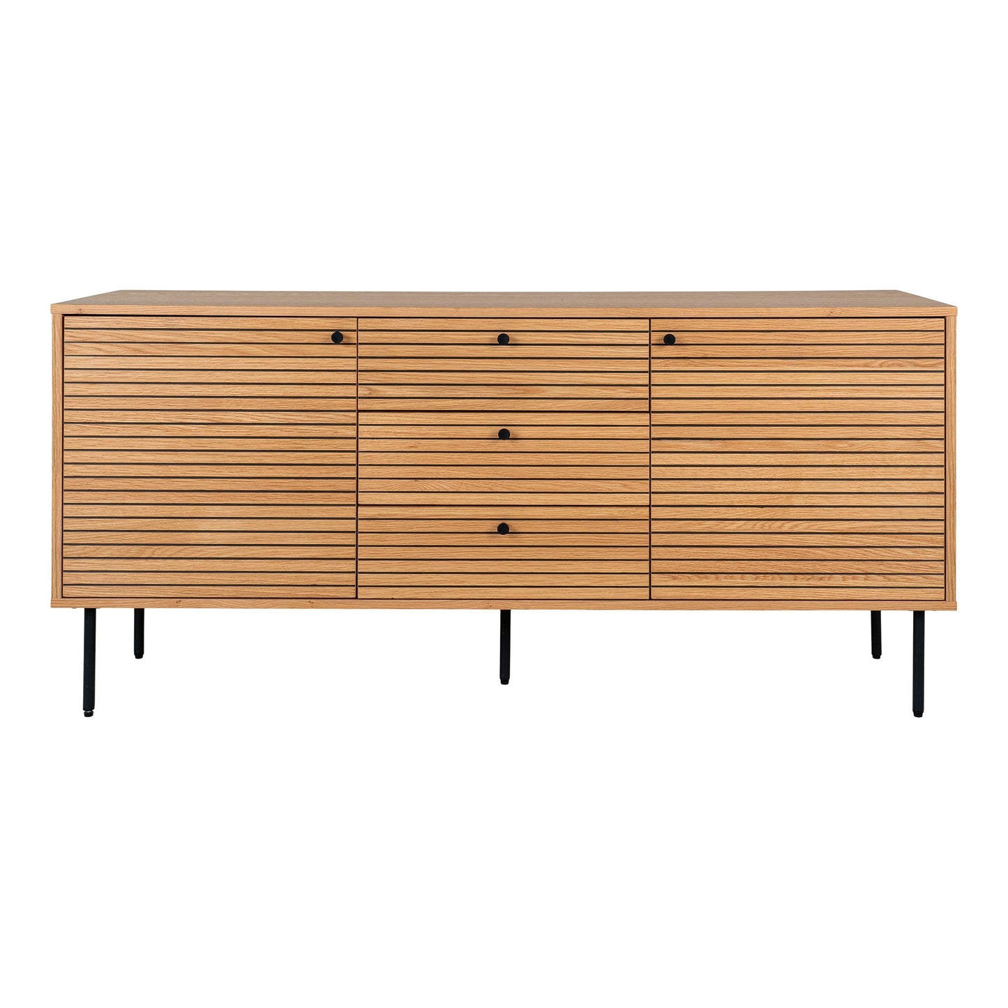 Kyoto Skænk - Skænk, 3 Skuffer, 2 Låger, Egefiner, Natur, Sorte Metalben 150X40X74 Cm ⎮ 5713917027606 ⎮ 3101000