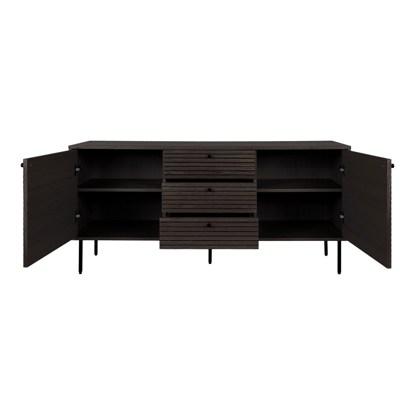 Kyoto Skænk - Skænk, 3 Skuffer, 2 Låger, Egefiner, Smoked, Sorte Metalben 150X40X74 Cm ⎮ 5713917032518 ⎮ 3101004