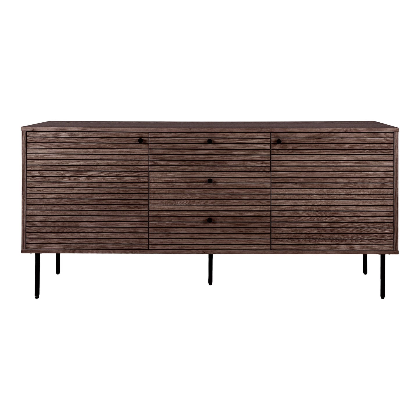 Kyoto Skænk - Skænk, 3 Skuffer, 2 Låger, Egefiner, Smoked, Sorte Metalben 150X40X74 Cm ⎮ 5713917032518 ⎮ 3101004