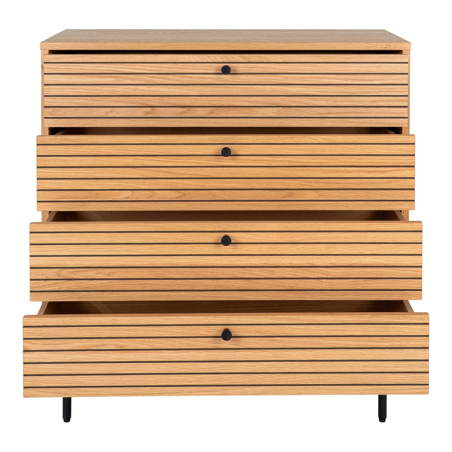 Kyoto Kommode - Kommode, 4 Skuffer, Egefiner, Natur, Sorte Metalben 80X40X85 Cm ⎮ 5713917027620 ⎮ 3101005
