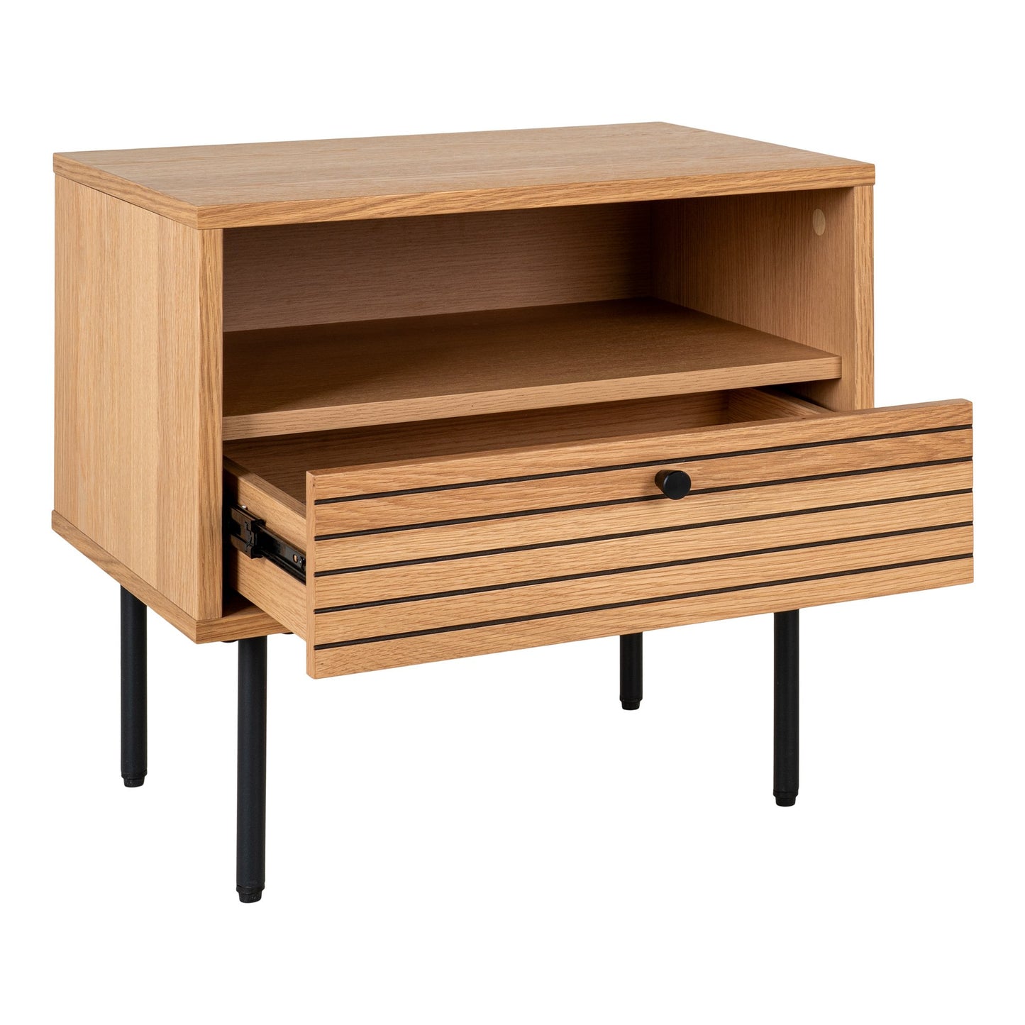 Kyoto Hjørnebord - Hjørnebord, 1 Skuffe, Egefiner, Natur, Sorte Metalben 50X40X50 Cm ⎮ 5713917027637 ⎮ 3701000