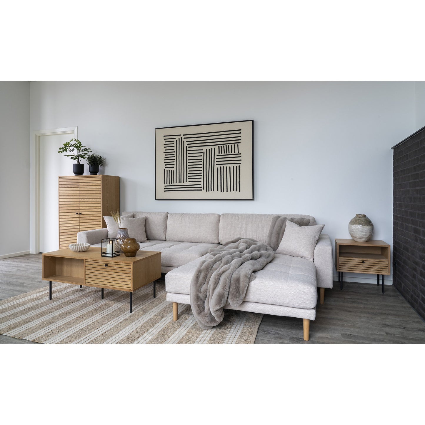 Kyoto Hjørnebord - Hjørnebord, 1 Skuffe, Egefiner, Natur, Sorte Metalben 50X40X50 Cm ⎮ 5713917027637 ⎮ 3701000