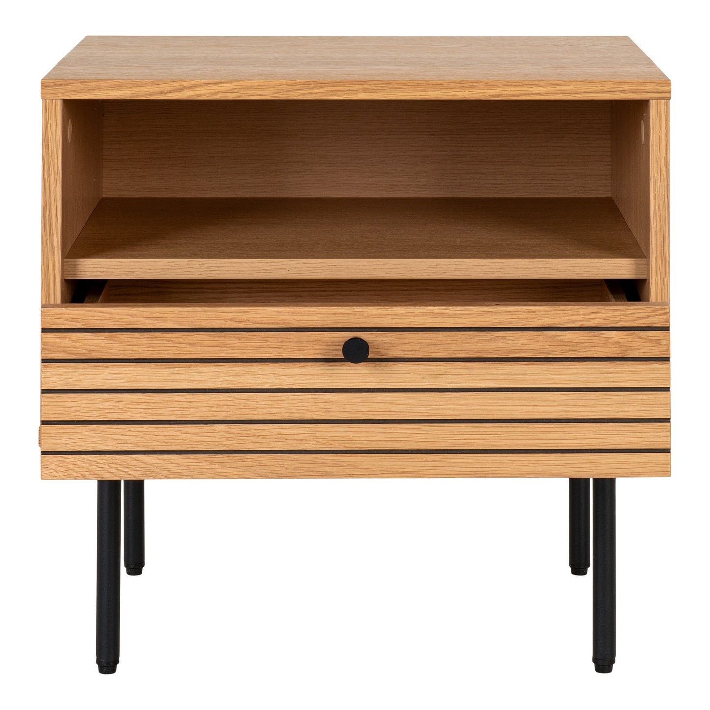 Kyoto Hjørnebord - Hjørnebord, 1 Skuffe, Egefiner, Natur, Sorte Metalben 50X40X50 Cm ⎮ 5713917027637 ⎮ 3701000