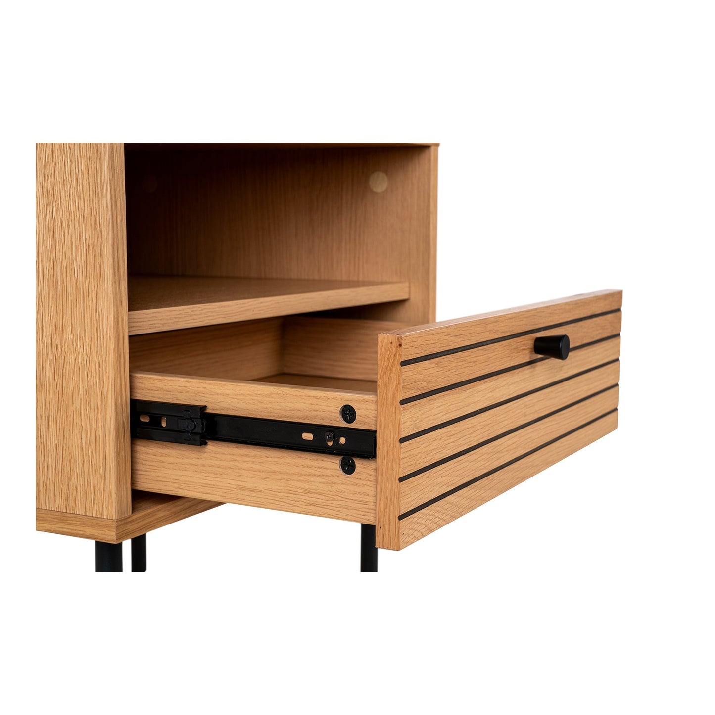 Kyoto Hjørnebord - Hjørnebord, 1 Skuffe, Egefiner, Natur, Sorte Metalben 50X40X50 Cm ⎮ 5713917027637 ⎮ 3701000
