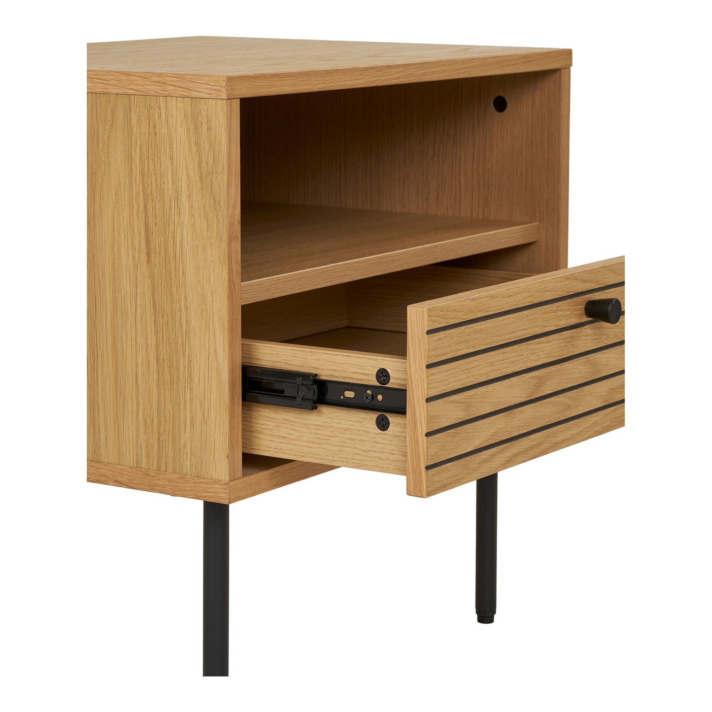 Kyoto Hjørnebord - Hjørnebord, 1 Skuffe, Egefiner, Natur, Sorte Metalben 50X40X50 Cm ⎮ 5713917027637 ⎮ 3701000