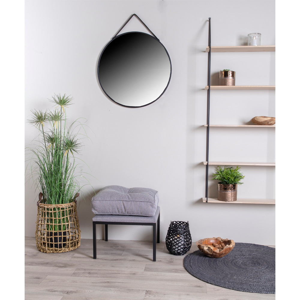 Trapani Spejl - Spejl, Stål/Kunstlæder, Sort, Ø60 Cm ⎮ 5713917002399 ⎮ 4001070