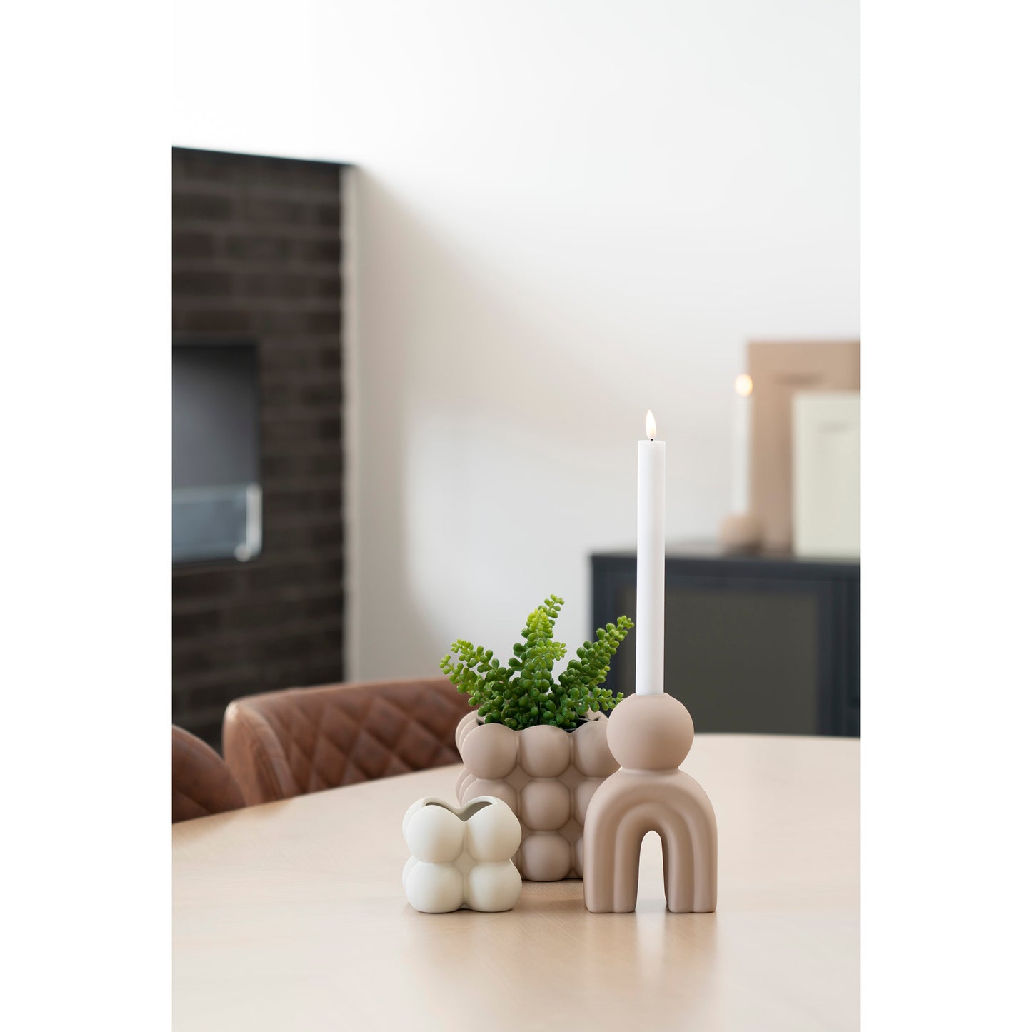 Lysestage - Lysestage, Keramik, Brun 10,5X6,5X17 Cm ⎮ 5713917024643 ⎮ 4561175