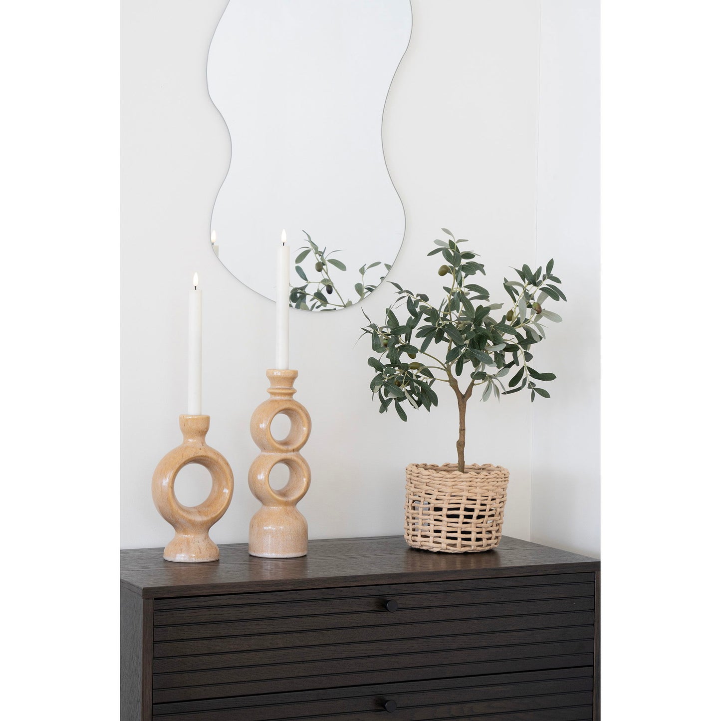 Lysestage - Lysestage, Keramik, Brun 10,7X9,5X30,5 Cm ⎮ 5713917034543 ⎮ 4561192