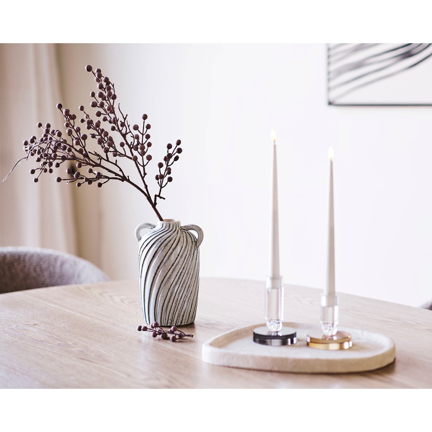Lysestage - Lysestage, Glas, Brun/Hvid Ø8,5X10 Cm ⎮ 5713917036493 ⎮ 4561193