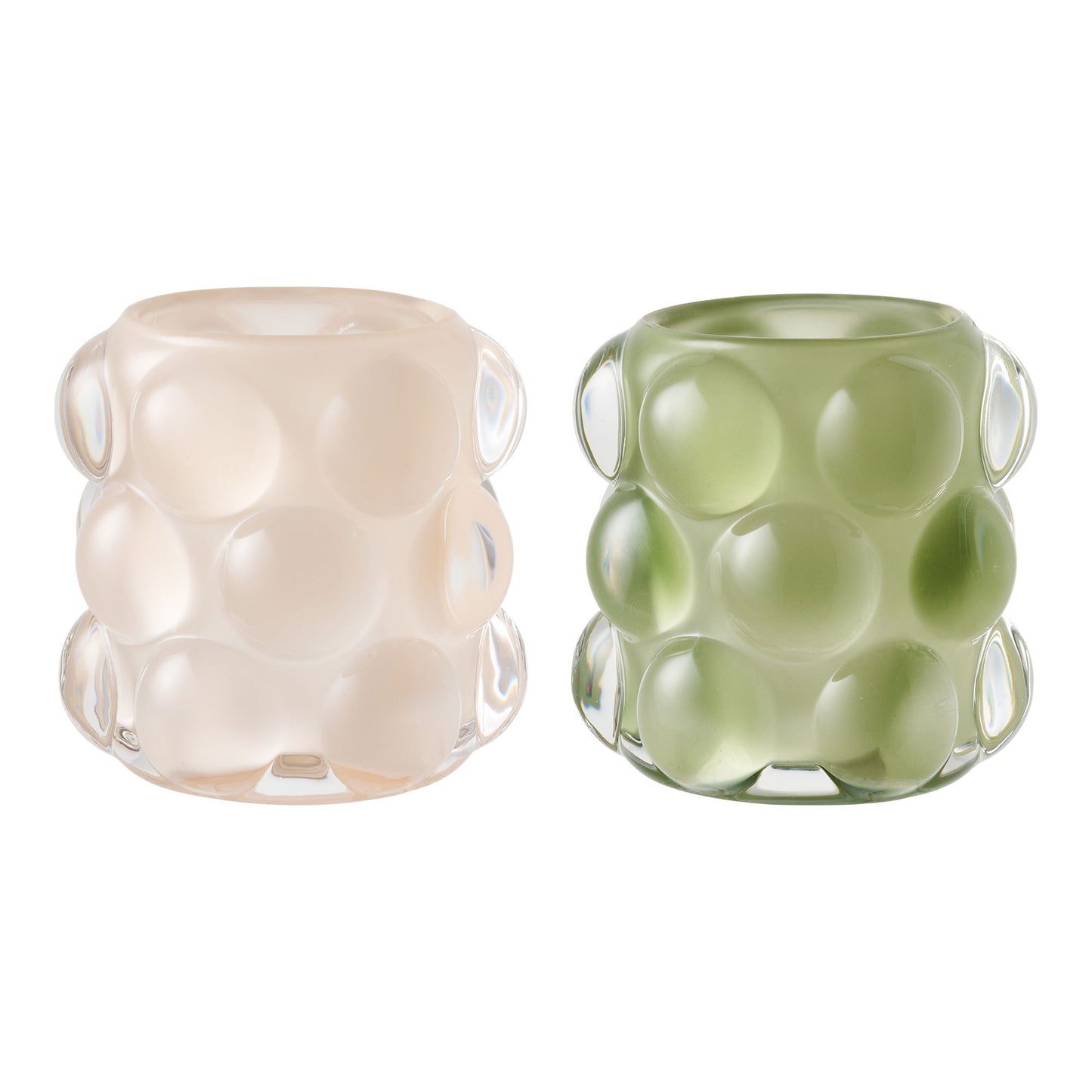Lysestage - Lysestage, Glas, Beige/Grøn Sæt Af 2 ⎮ 5713917035977 ⎮ 4561203
